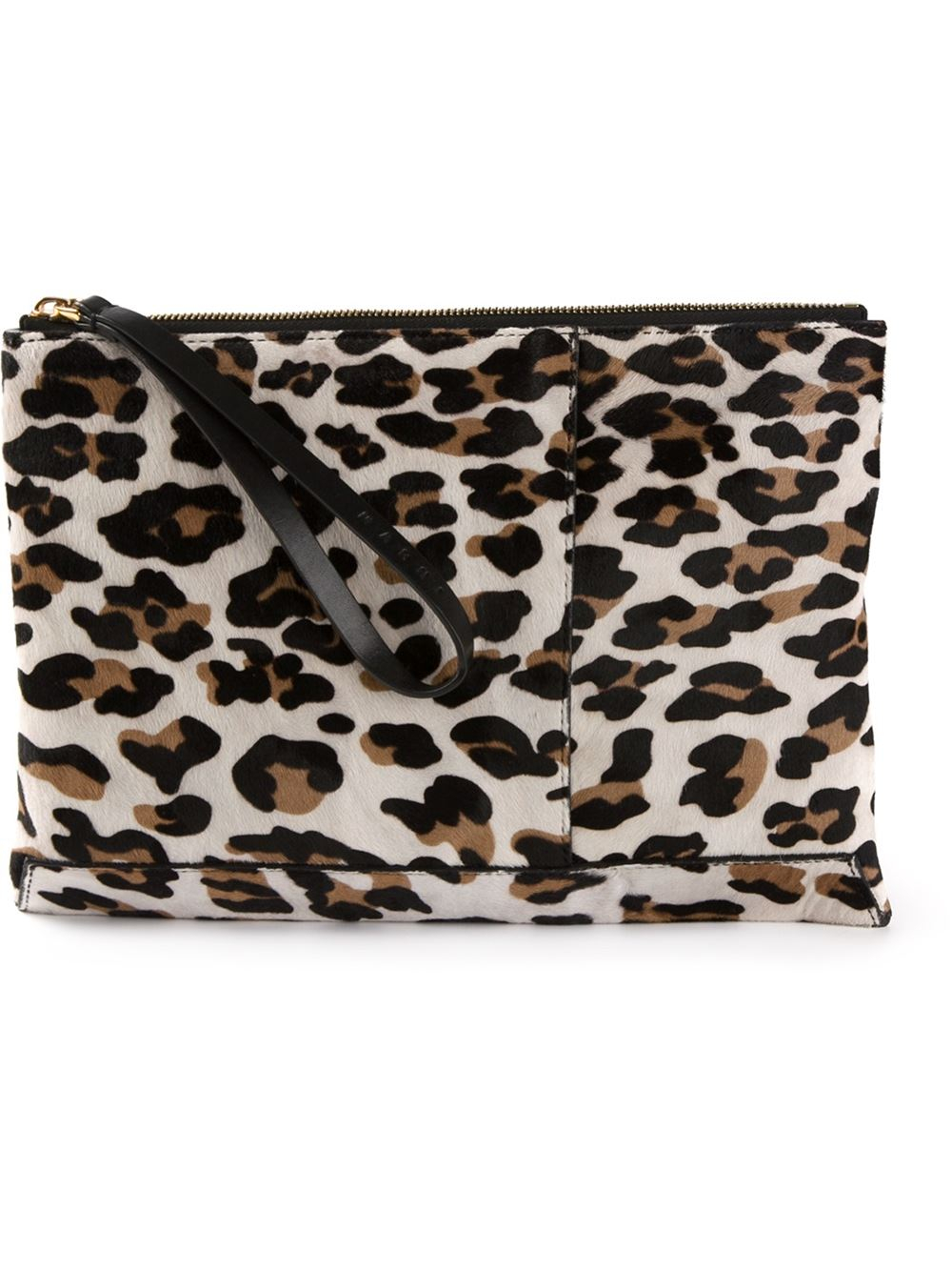 Marni Leopard Print Clutch in White | Lyst