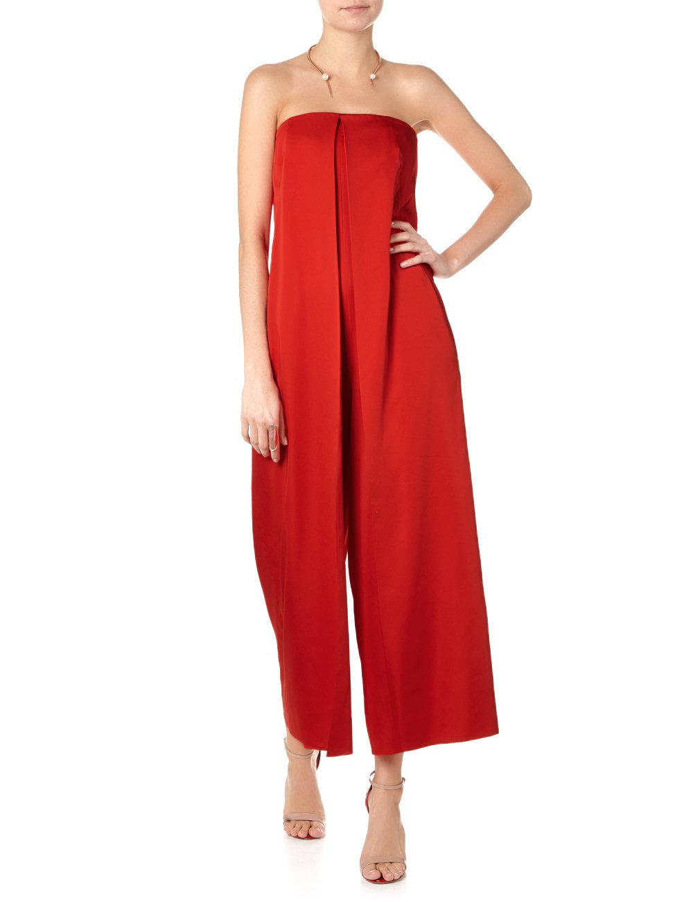 Cedric charlier Red Satin Strapless Jumpsuit in Red | Lyst