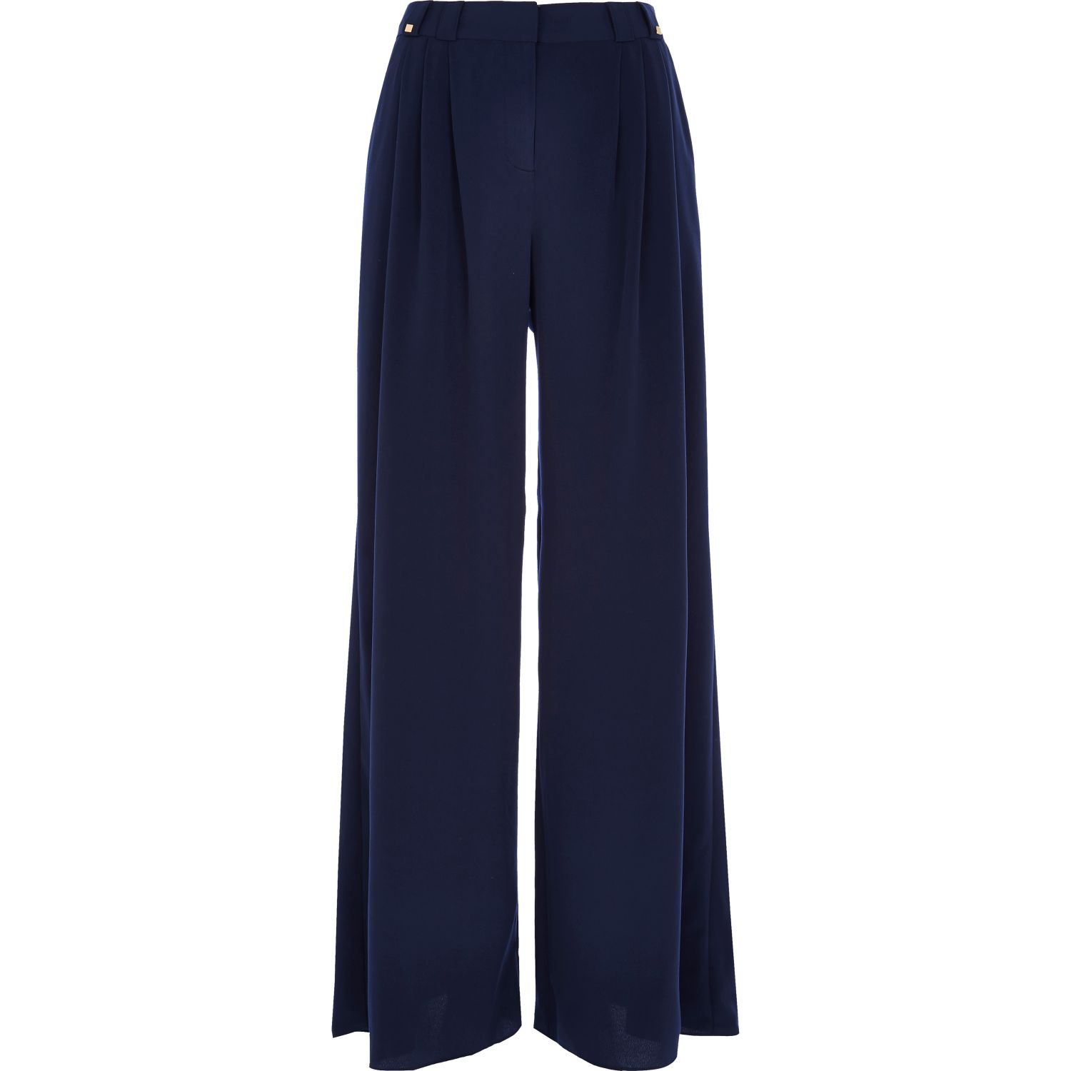 River Island Navy Pleated Wide Leg Trousers in Blue (navy) | Lyst