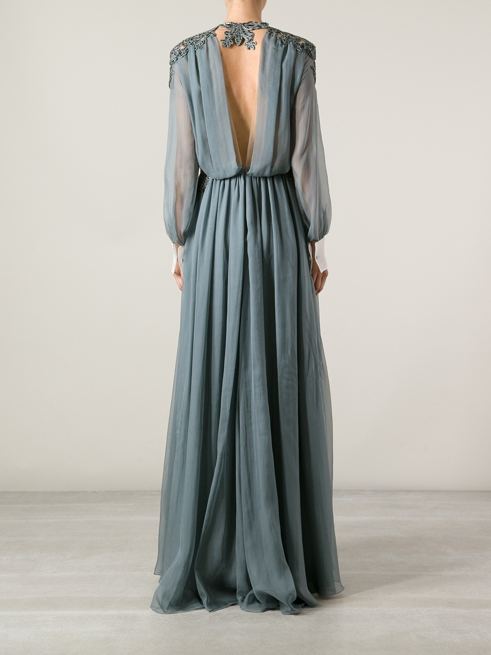 Valentino Embellished Maxi Dress in Grey (Gray) - Lyst