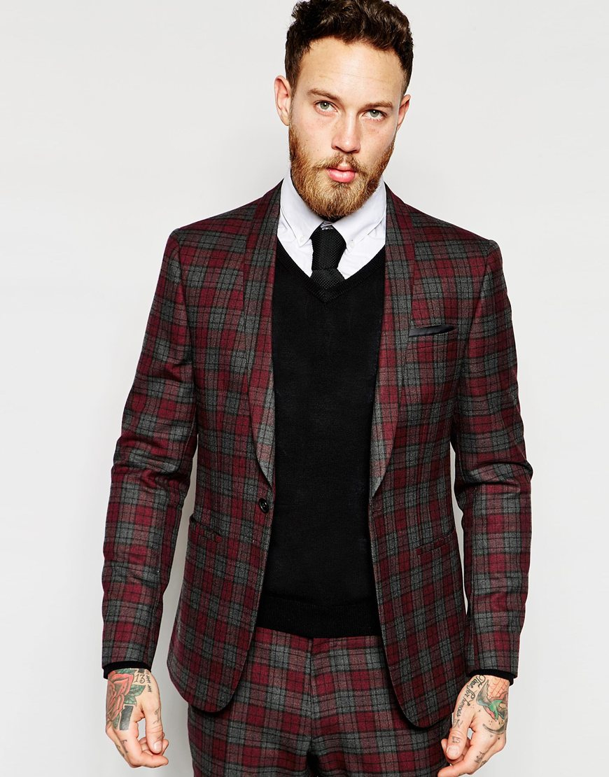 Asos Skinny Suit Jacket In Tartan Check in Gray for Men | Lyst