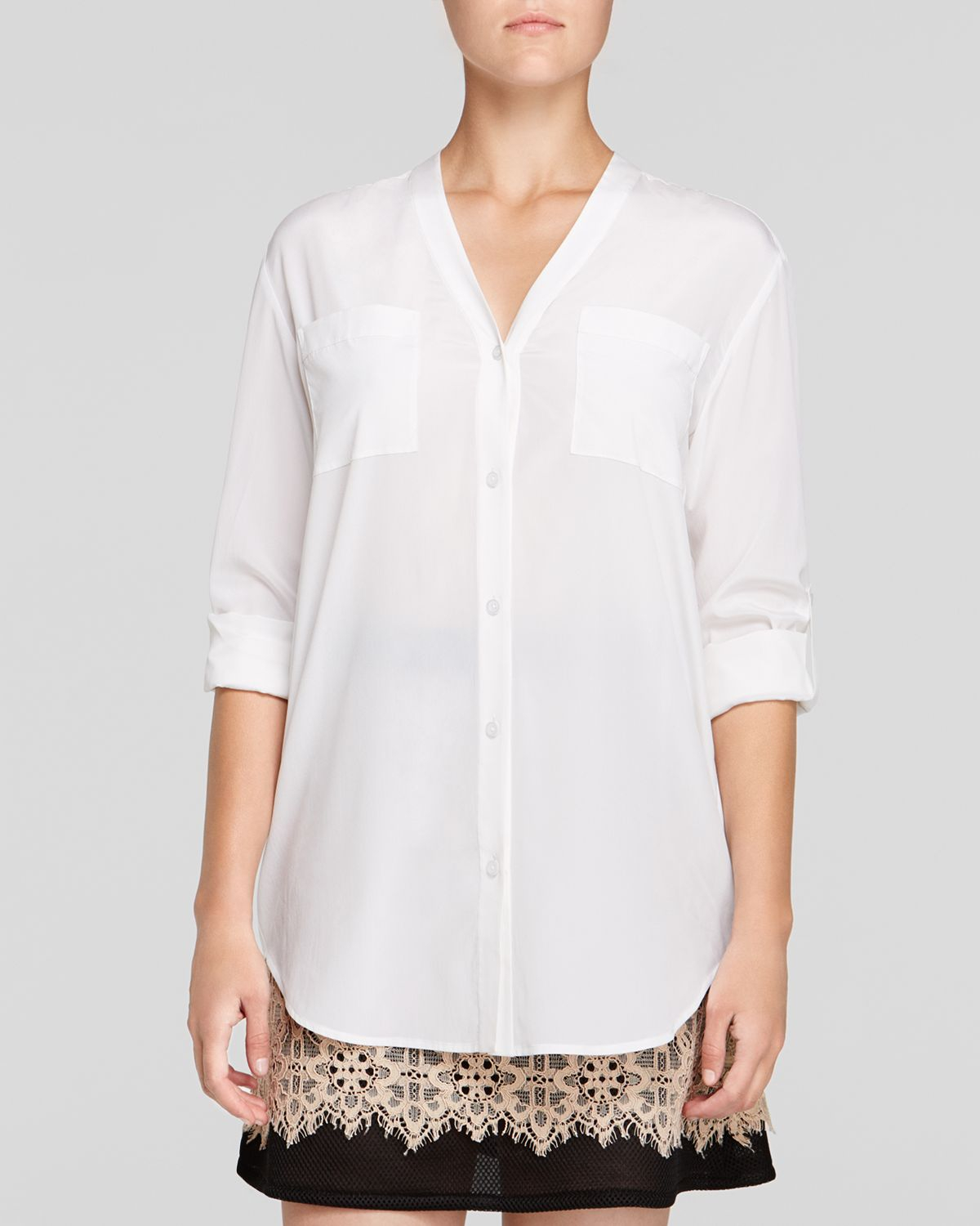 Dkny Silk V Neck Top in White (Off White) | Lyst