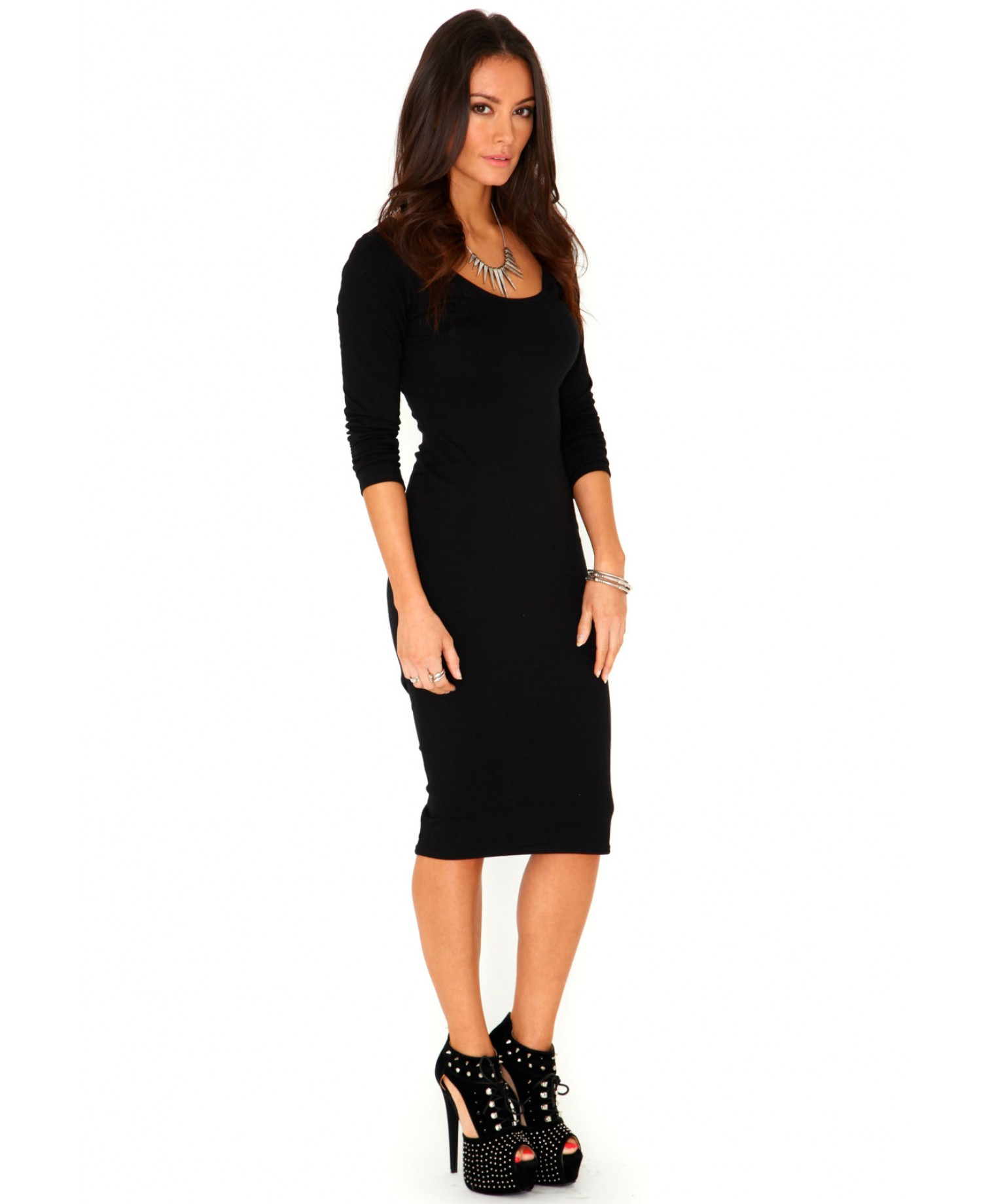 Bodycon cocktail dress as seen on tv Black long sleeve scoop neck bodycon dress
