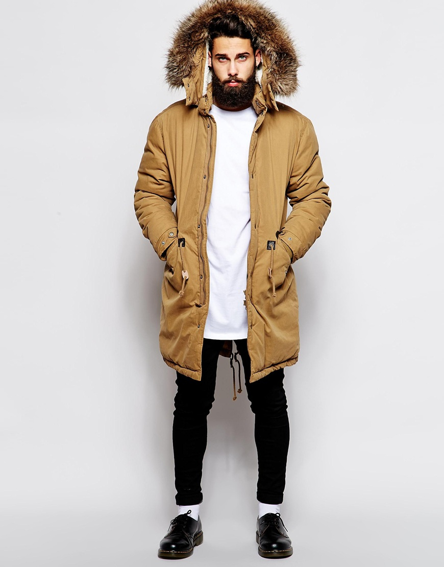 ASOS Fishtail Parka With Thinsulate in Brown for Men | Lyst