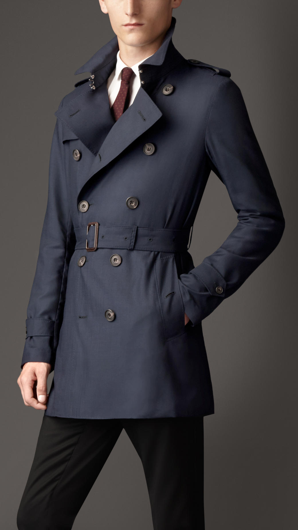 Lyst - Burberry Mid Length Light Weight Cashmere Trench Coat in Blue ...