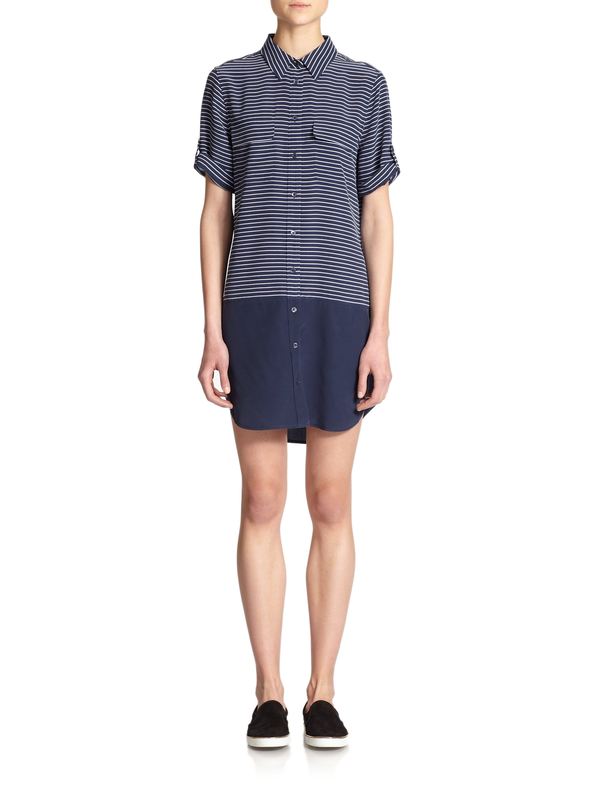 Lyst Equipment Striped Silk Shirtdress in Blue