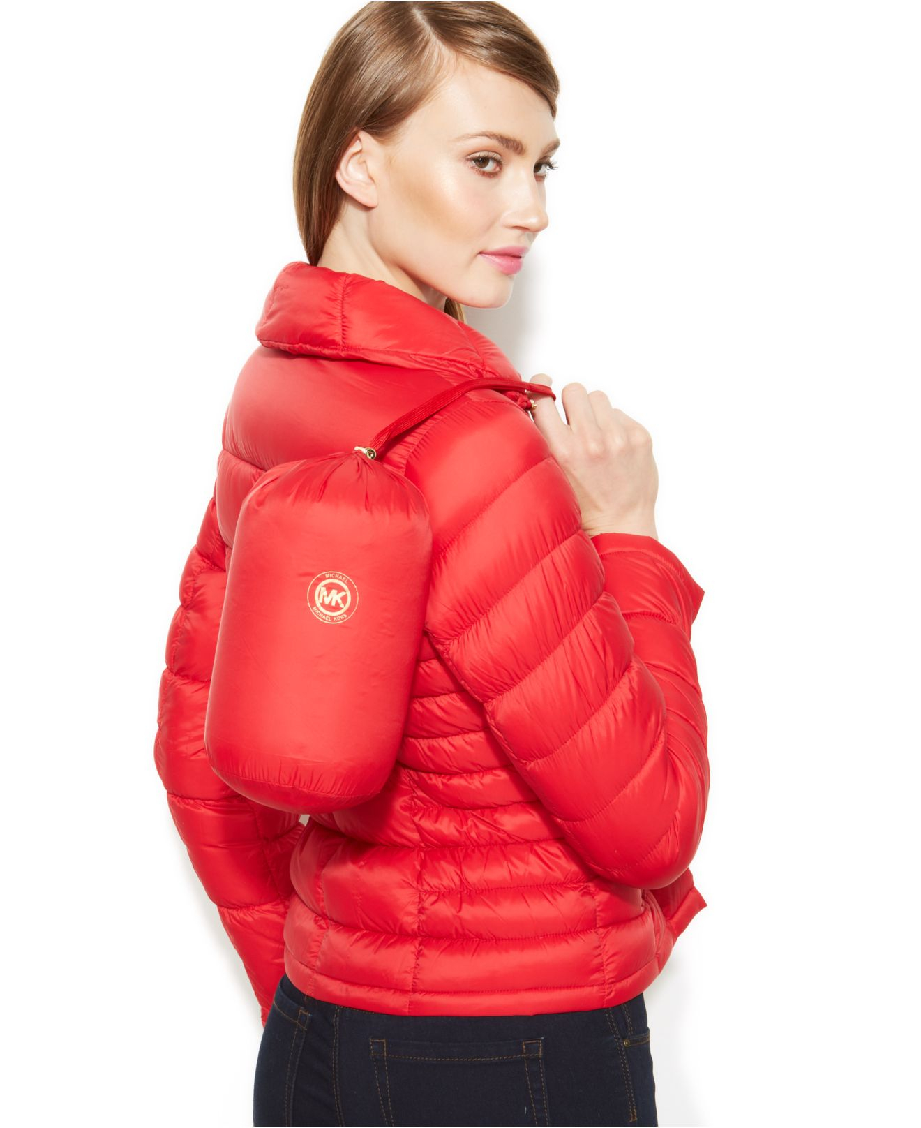 Michael Kors Michael Packable Quilted Down Puffer Coat in Red - Lyst