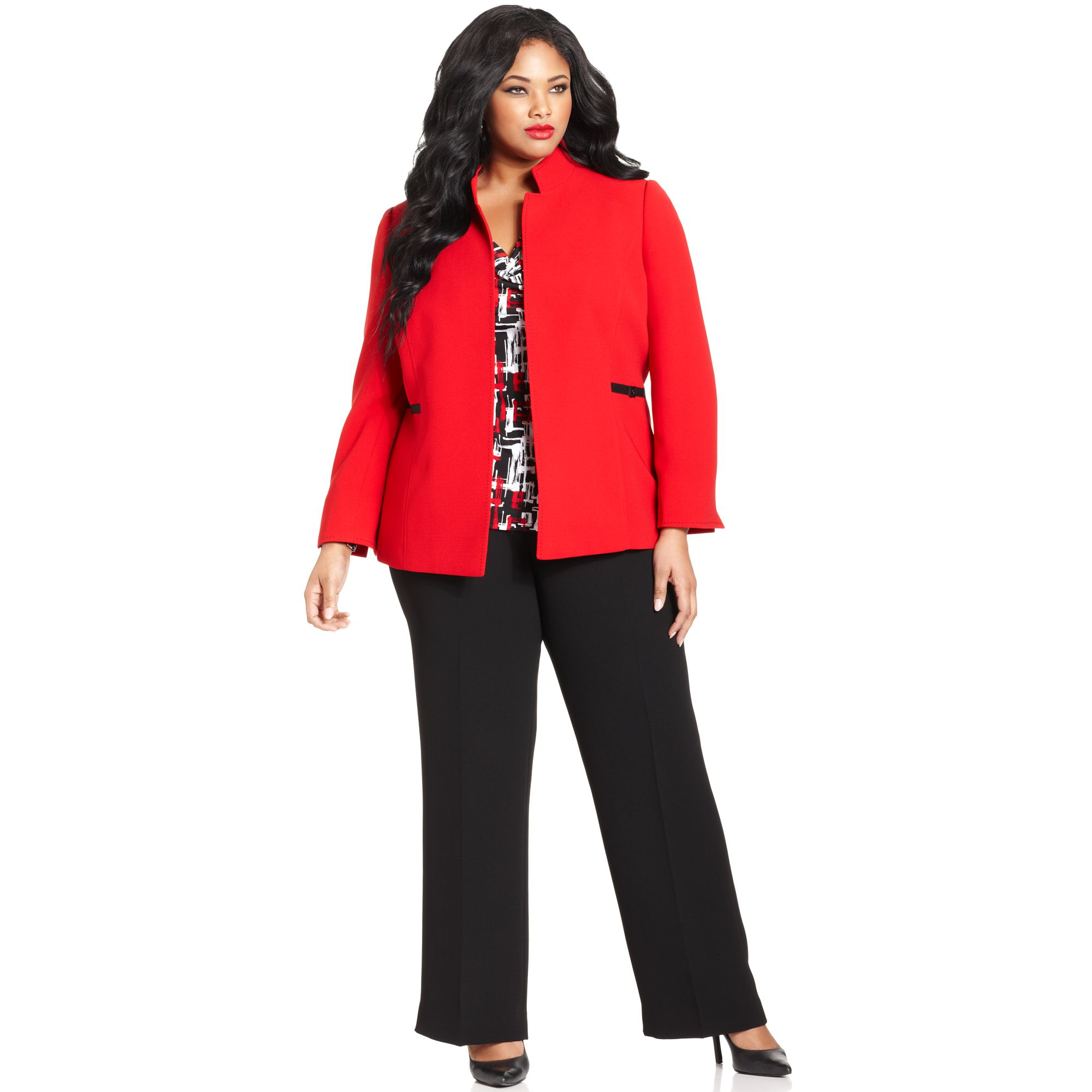 Tahari By Asl Plus Size Contrastblazer Pantsuit in Red | Lyst