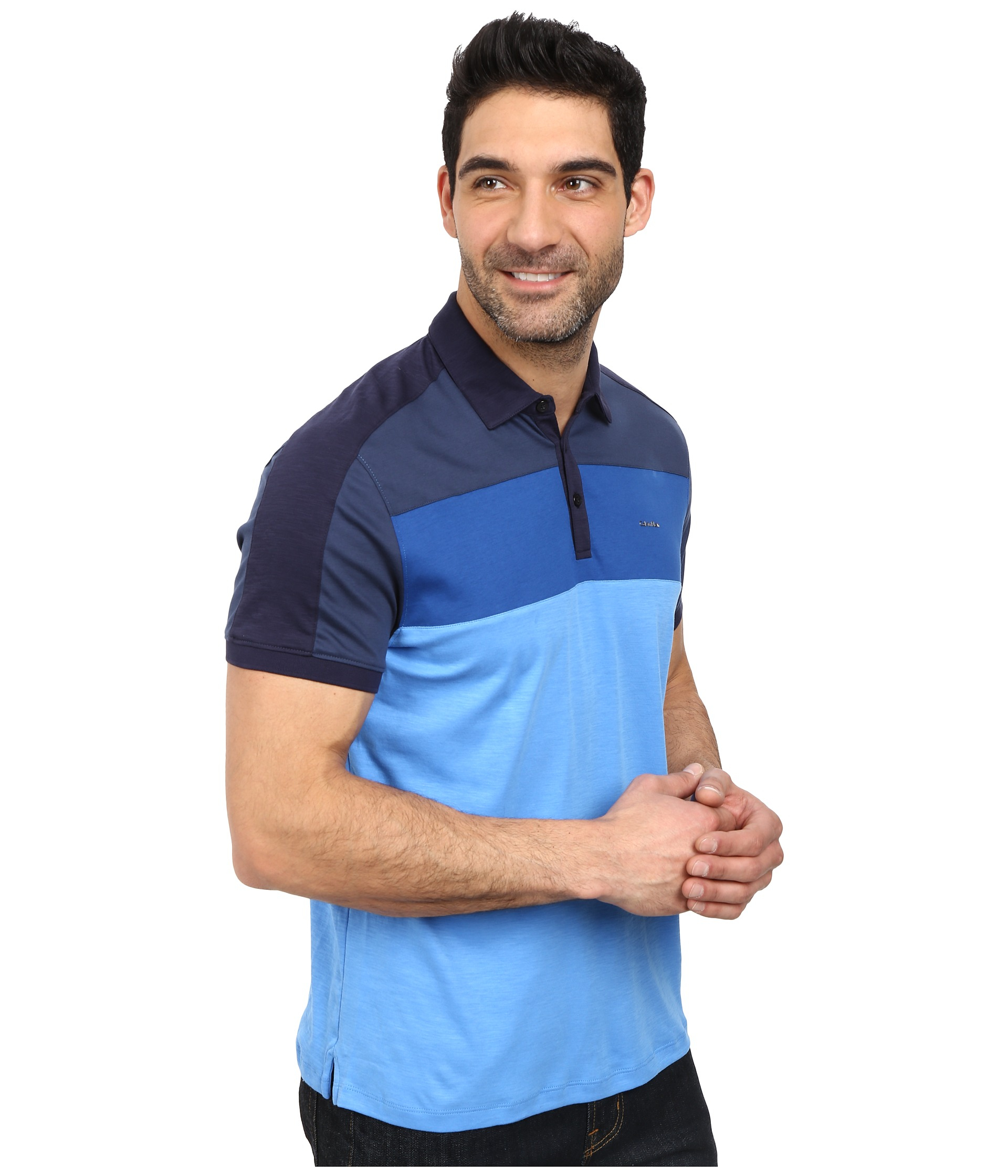 Blue Calvin | Men Polo for Lyst in Tri Blocked Klein Color