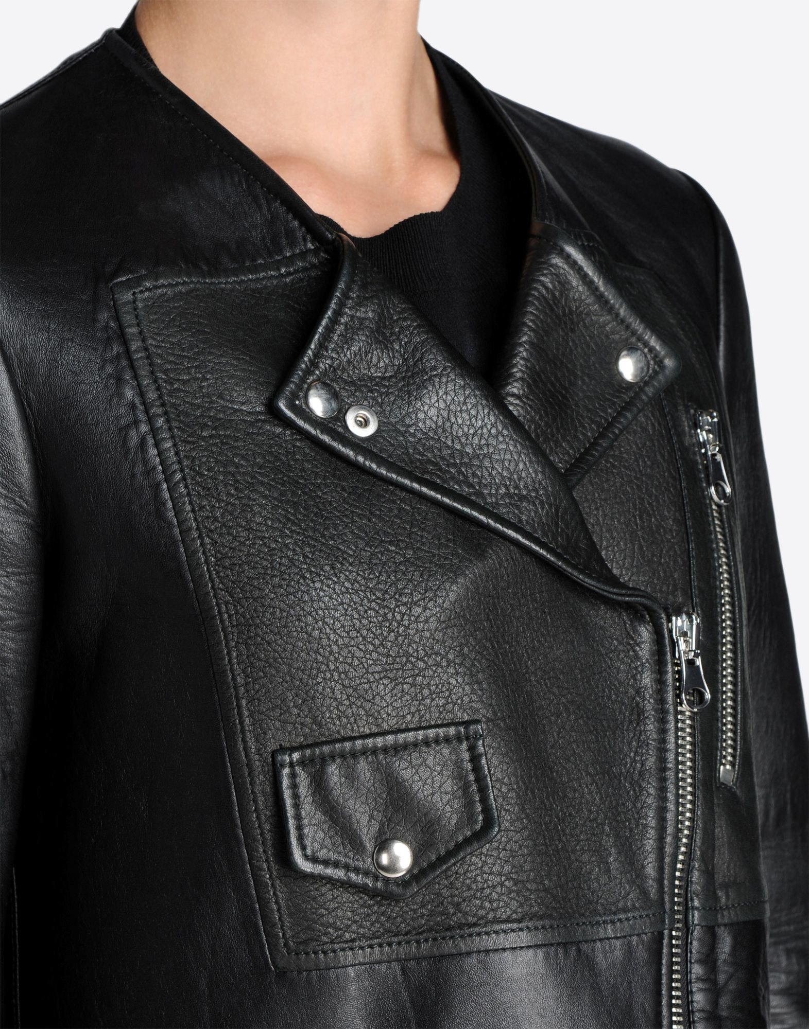 MM6 by Maison Martin Margiela Leather Jacket With Center Patch in Black ...
