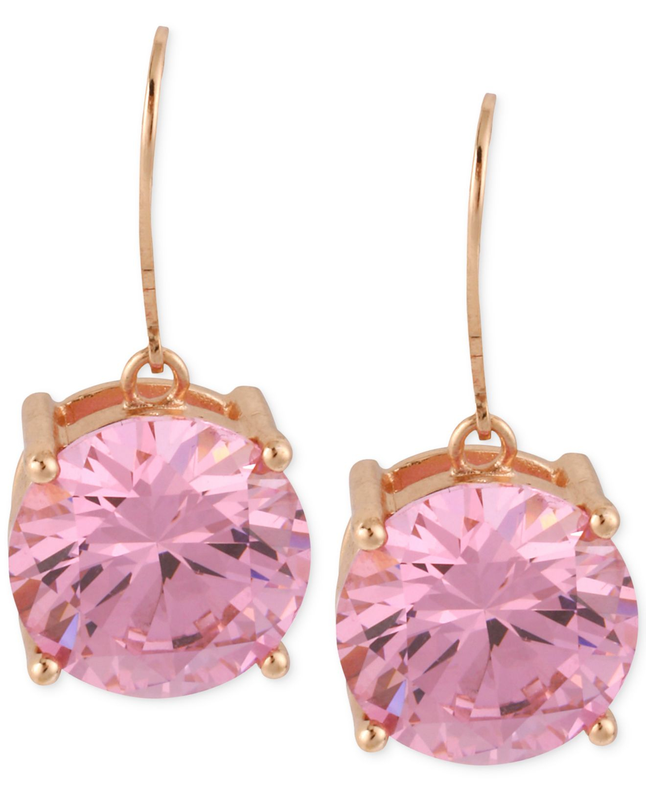 Betsey johnson Rose Gold-tone Pink Crystal Drop Earrings in Pink | Lyst