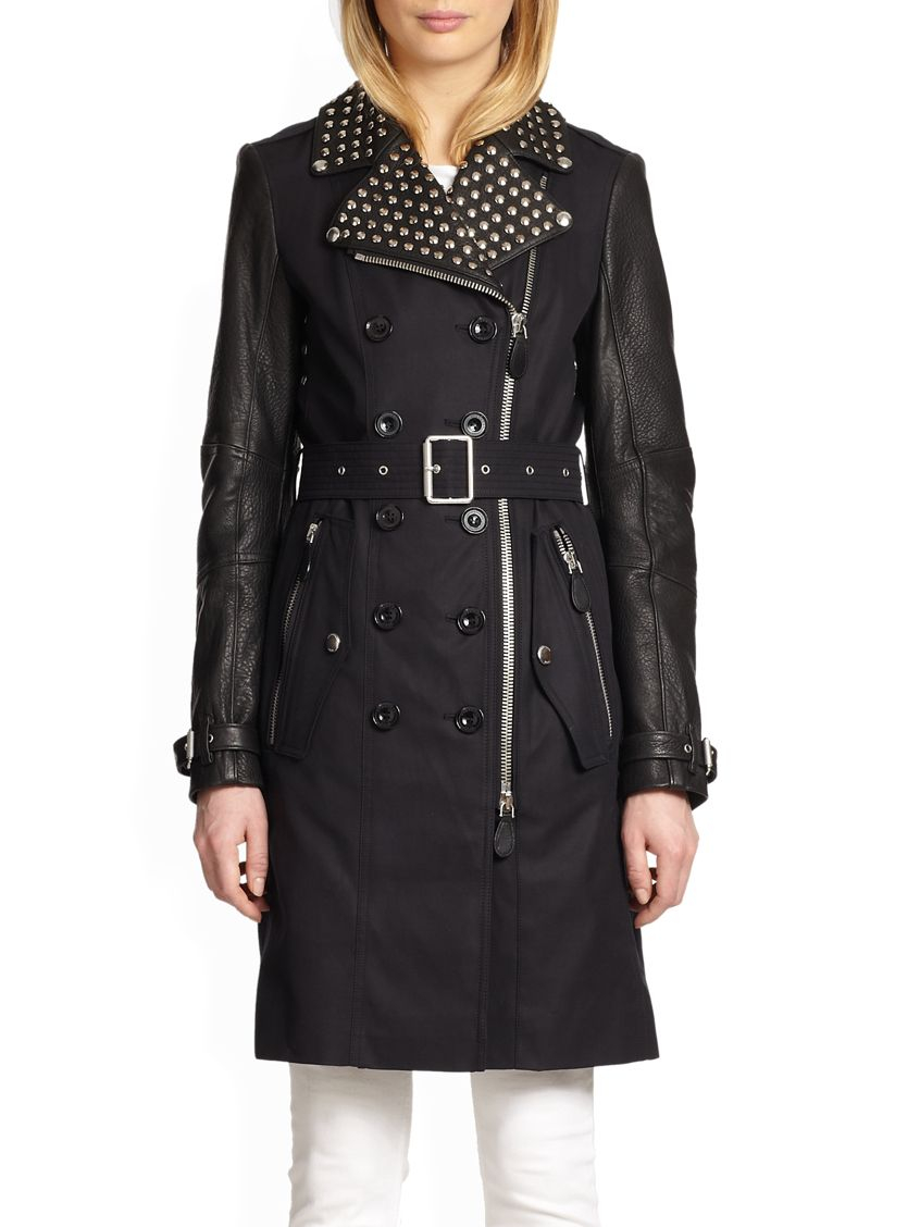 burberry leather sleeve trench coat