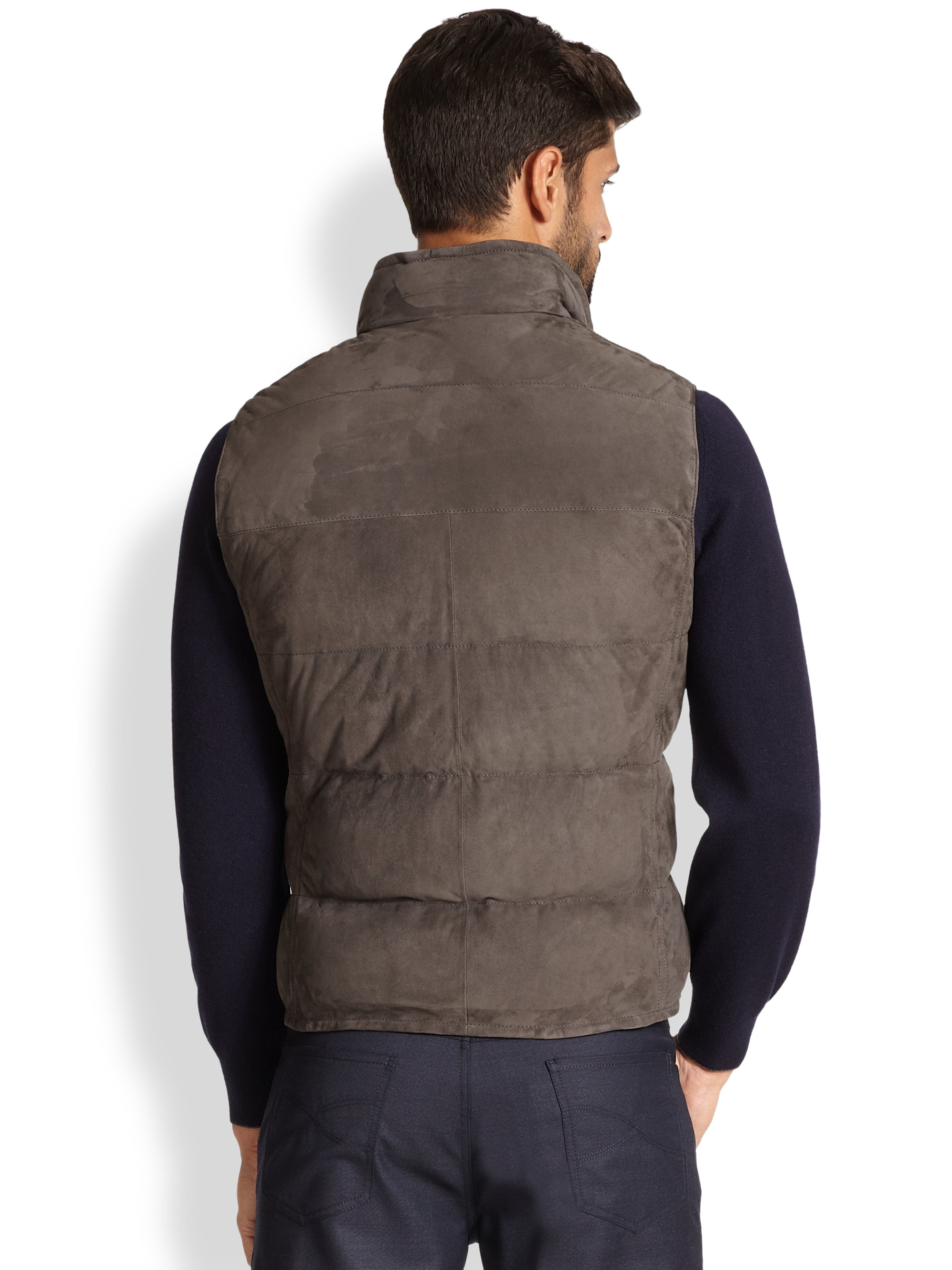 Brunello Cucinelli DoubleBreasted Suede Vest in Brown for Men Lyst