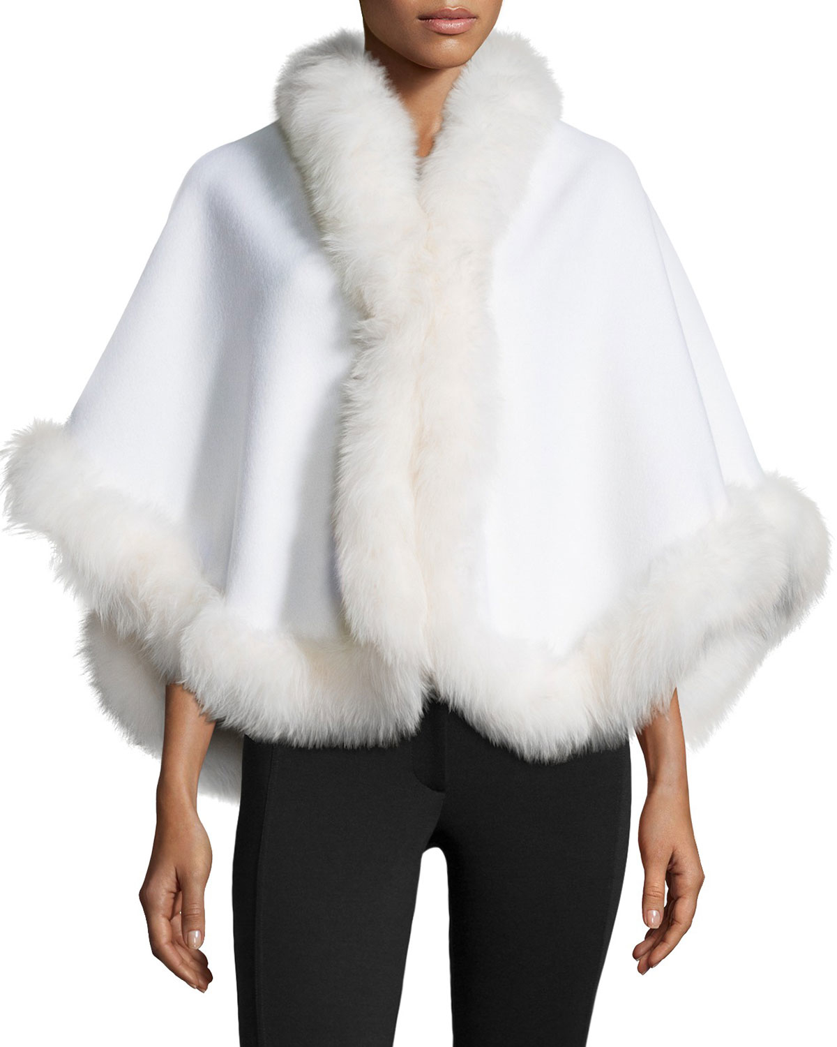 Lyst - Neiman Marcus Cashmere Fox-trim Short Cape in White
