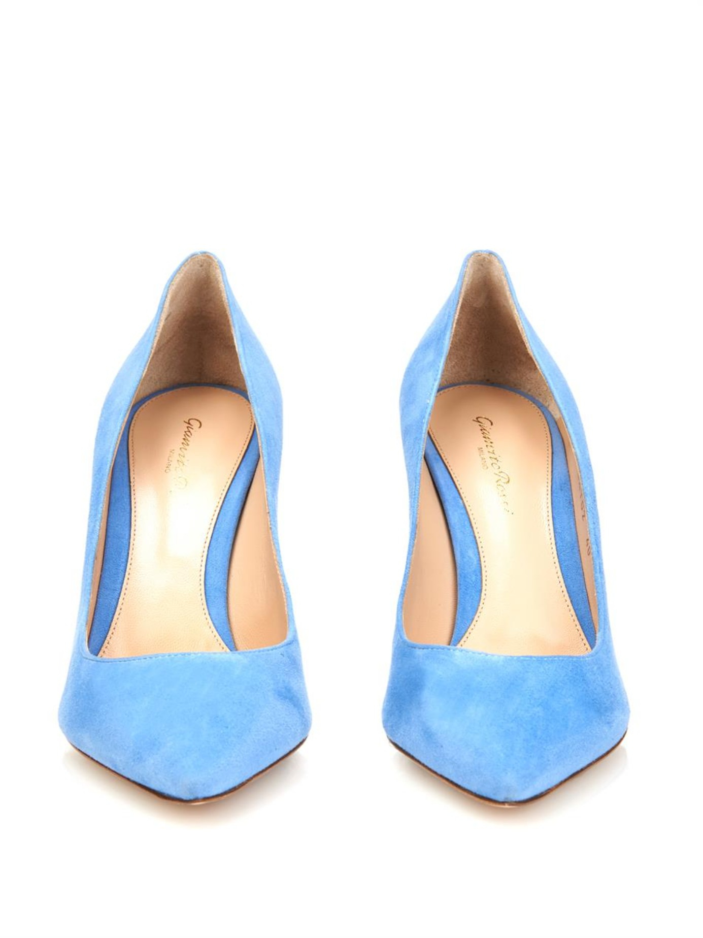Point-Toe Suede Pumps in Light Blue 