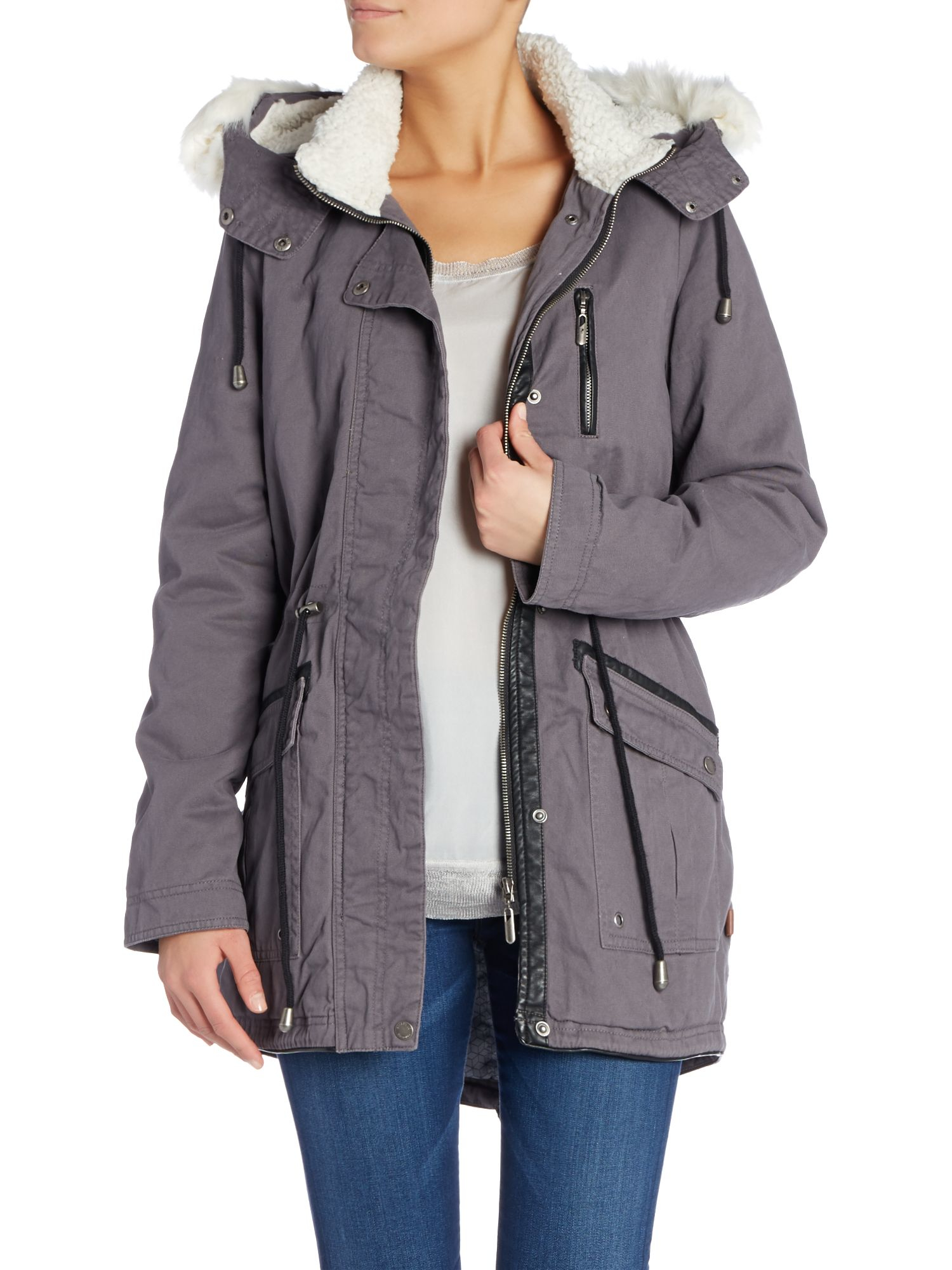 Bellfield Parka With Detachable Faux Fur Hood in Gray Lyst