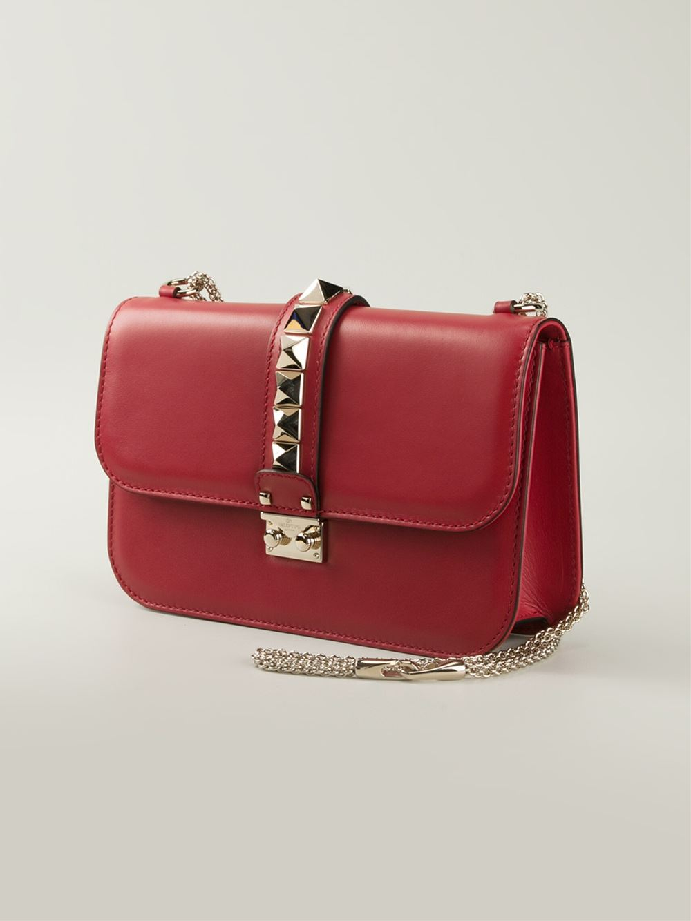 Farvel den første heks Valentino Glam Lock Leather Shoulder Bag in Red - Lyst