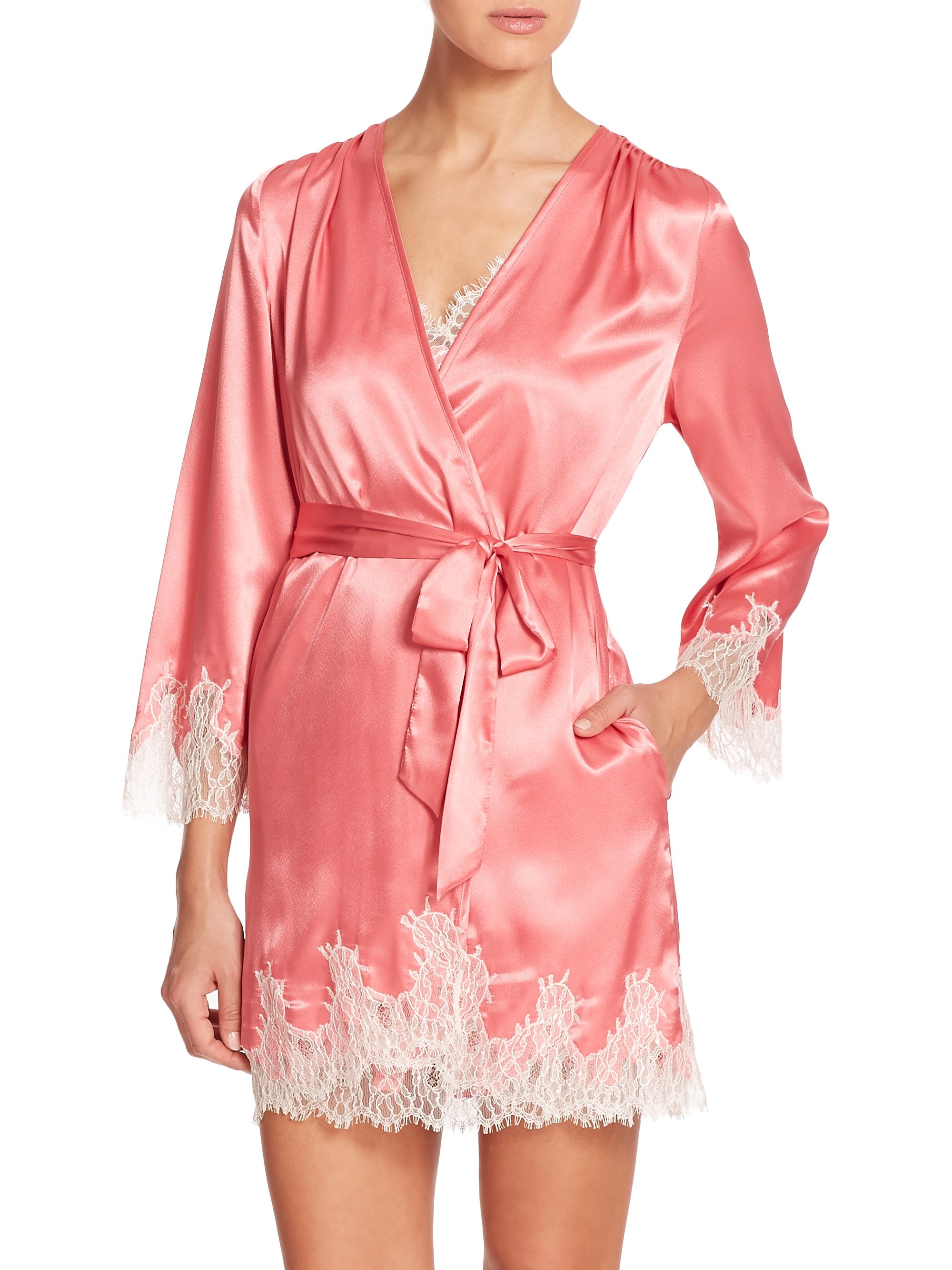 lace trim satin robe