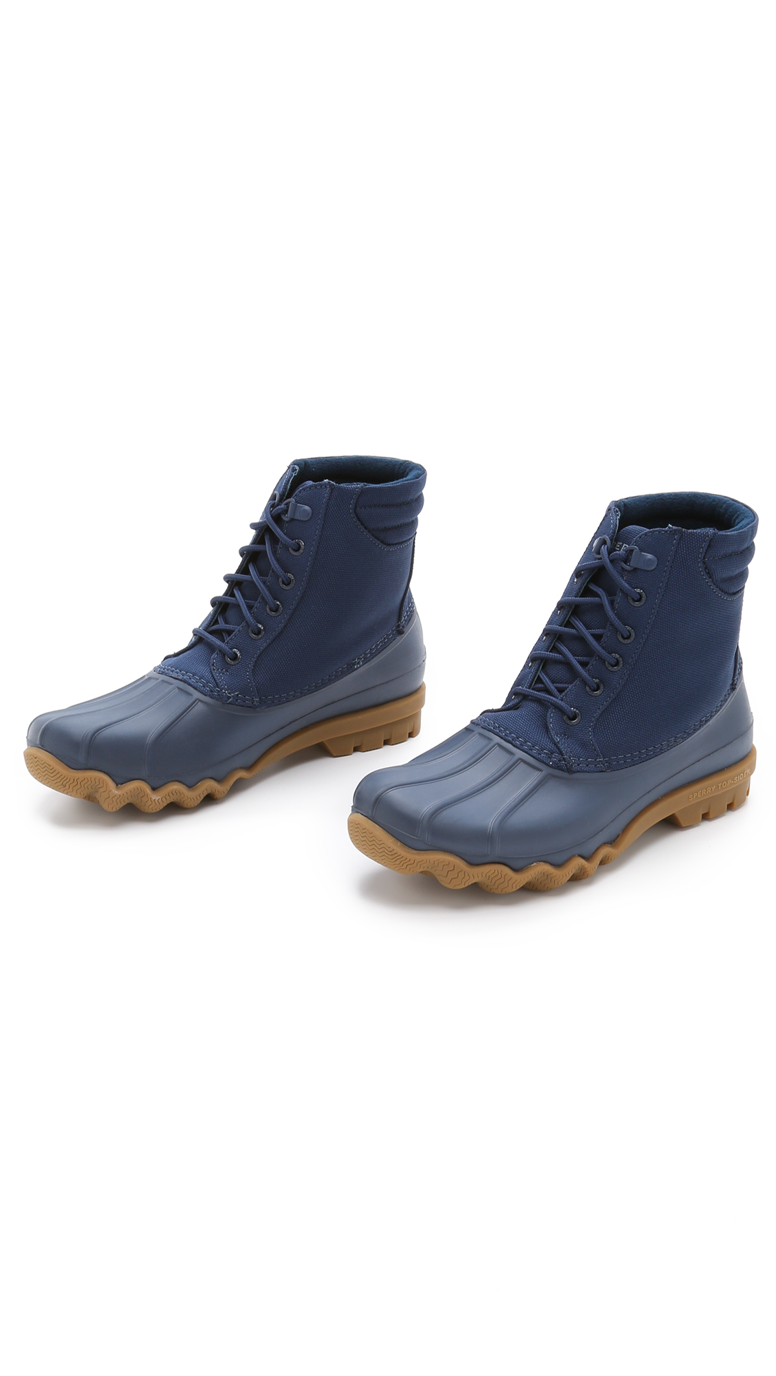 navy blue sperry duck boots
