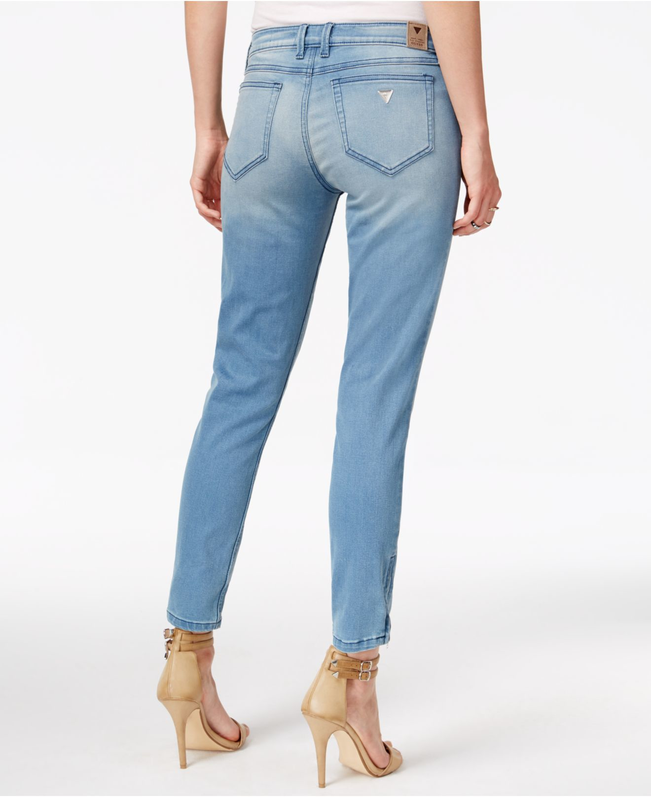 Guess Marilyn 3-zip Skinny Light Blue Wash Jeans | Lyst