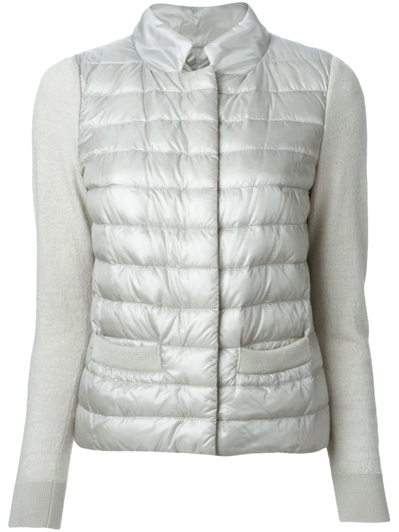 Herno Knitted-Sleeve Quilted Jacket in Gray | Lyst