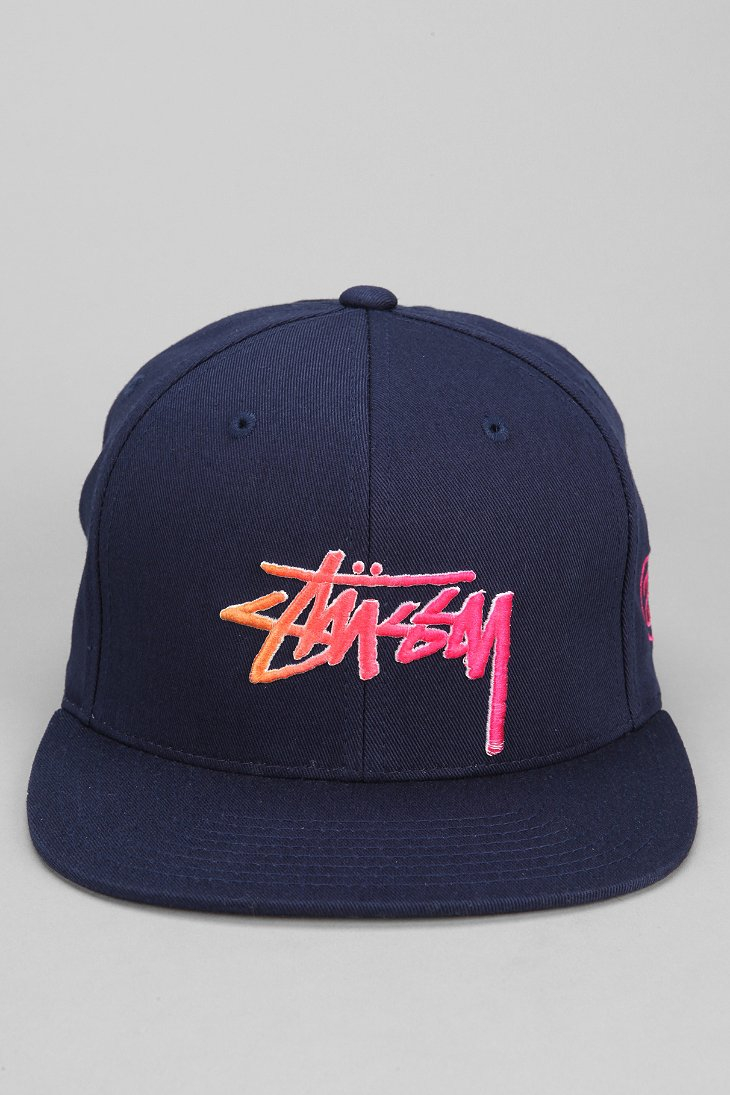 Stussy Stock Fade Script Snapback Hat in Navy (Blue) for Men Lyst