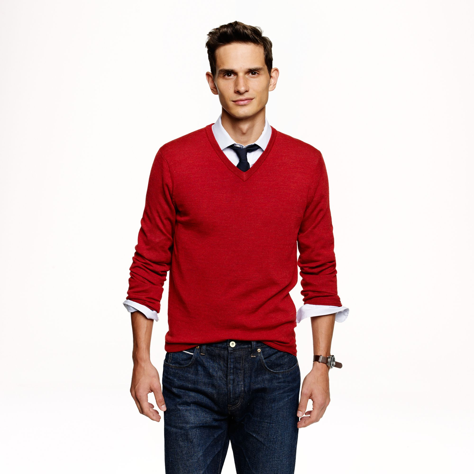 J.Crew Slim Merino Wool V-neck Sweater in Red for Men - Lyst