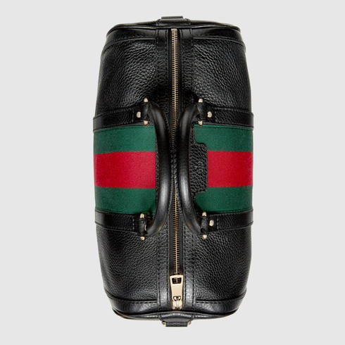 Gucci Vintage Leather Web Stripe Boston Bag Black