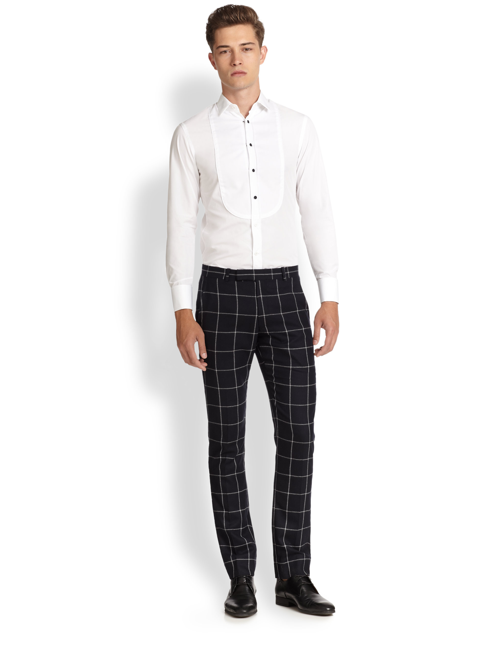 Band Of Outsiders Slim Fit Window Pane Pants In Black White Black