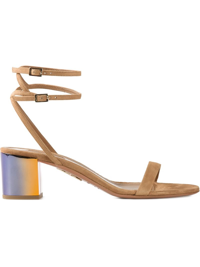 iridescent block heel sandals