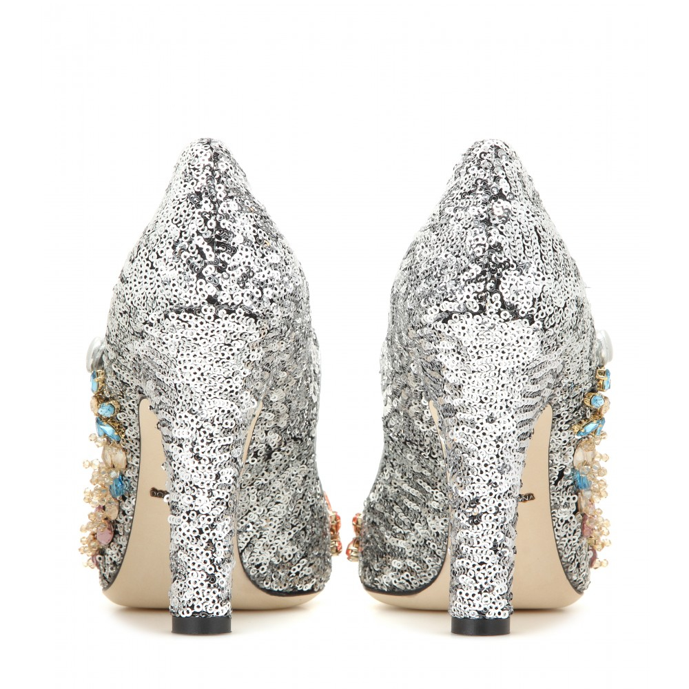 Dolce & Gabbana Leather Embellished Mary Jane Pumps in Metallic - Lyst