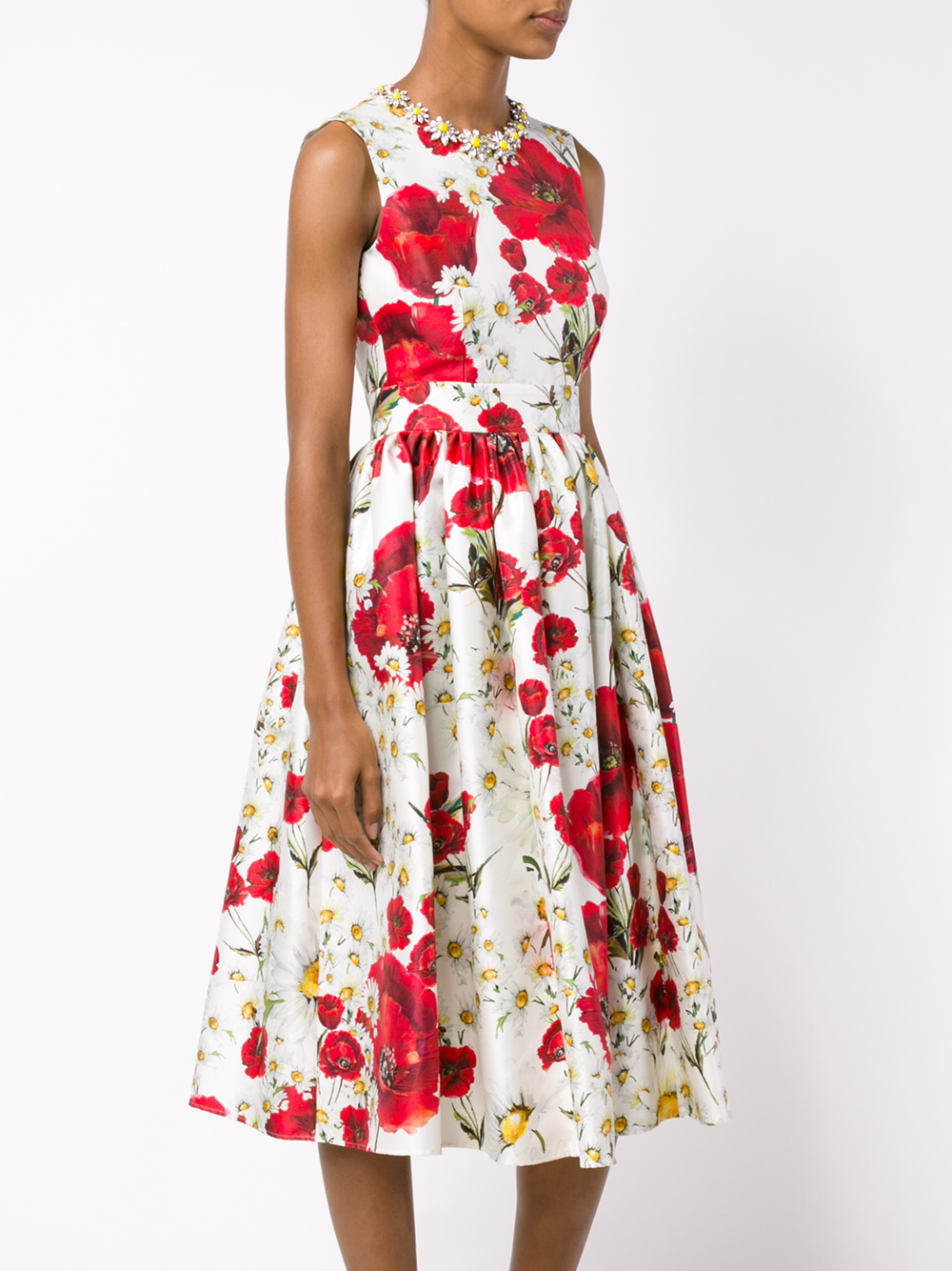 Lyst - Dolce & Gabbana Sleeveless Floral Print Cotton-silk Dress in Red