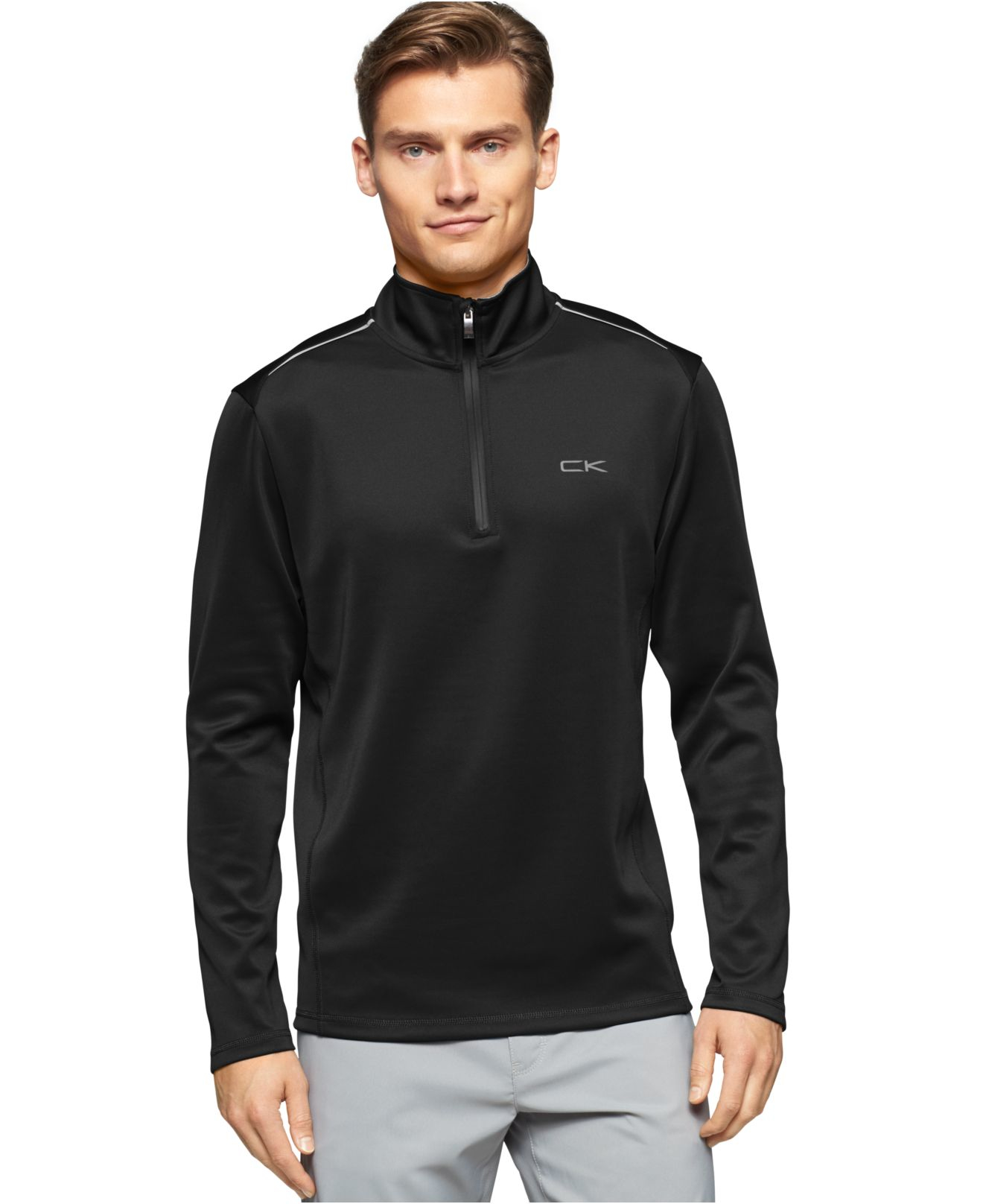 Download Calvin Klein Half-zip Mock-collar Shirt in Black for Men ...