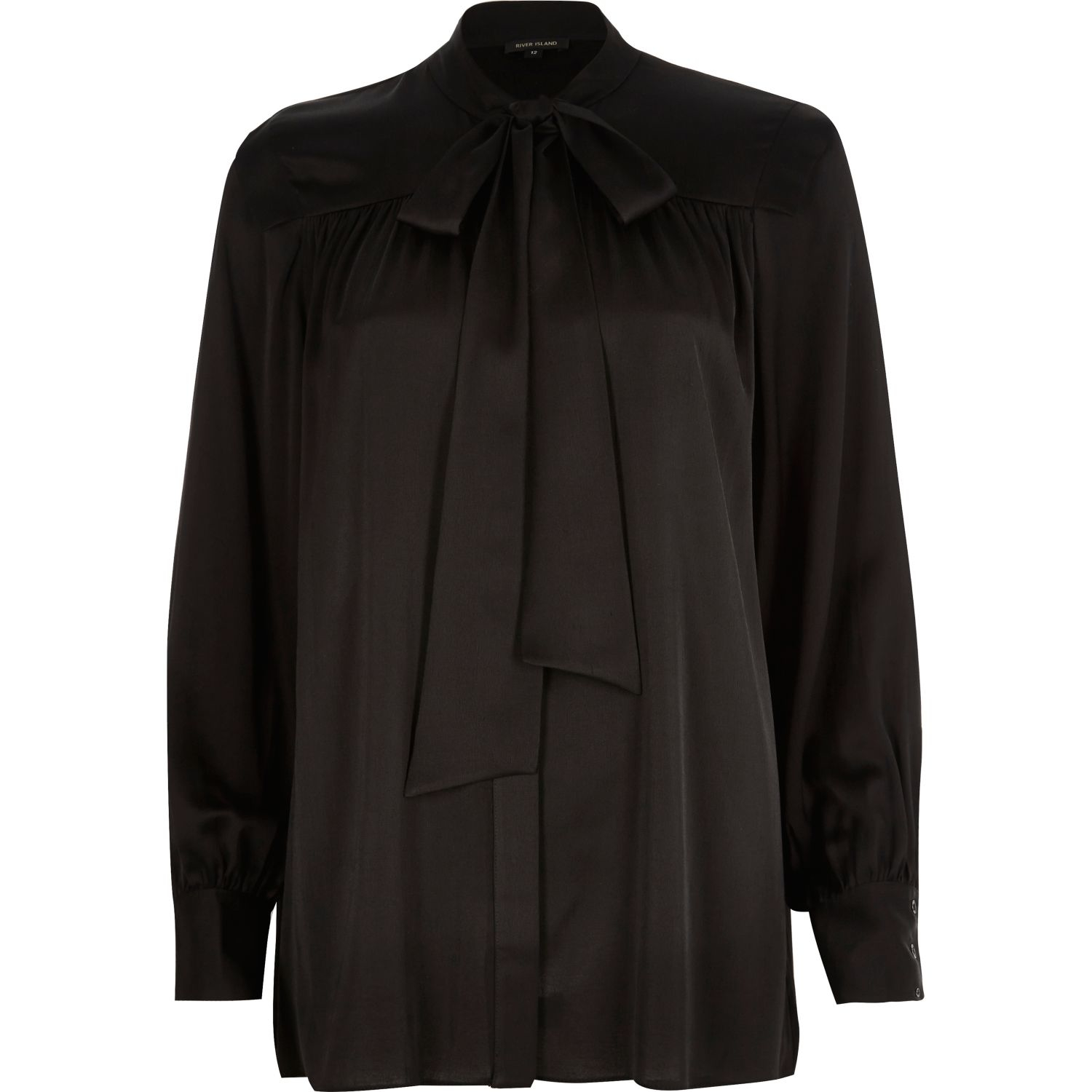 River Island Black Pussybow Neck Blouse - Lyst