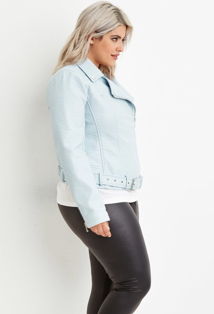 Lyst Forever 21 Plus Size Faux Leather Moto Jacket In Blue Gallery