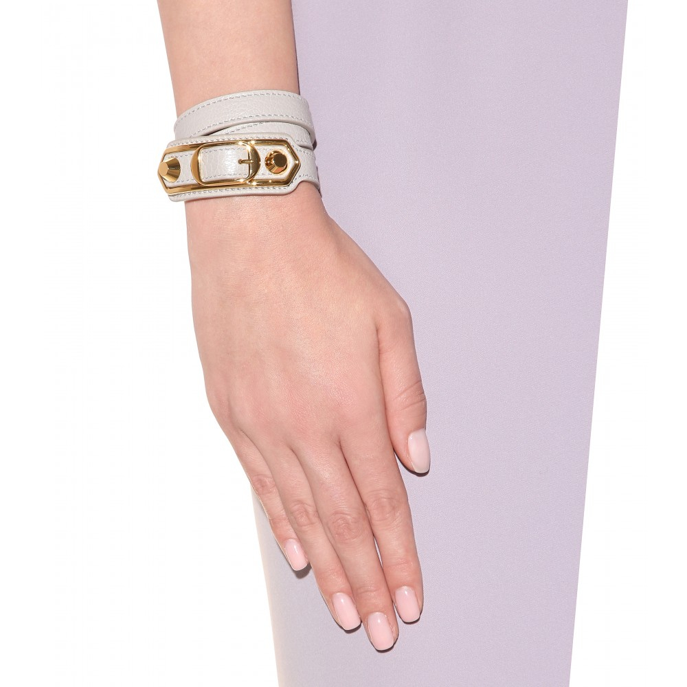 Balenciaga Metallic Edge Leather Wrap Bracelet in Gray - Lyst