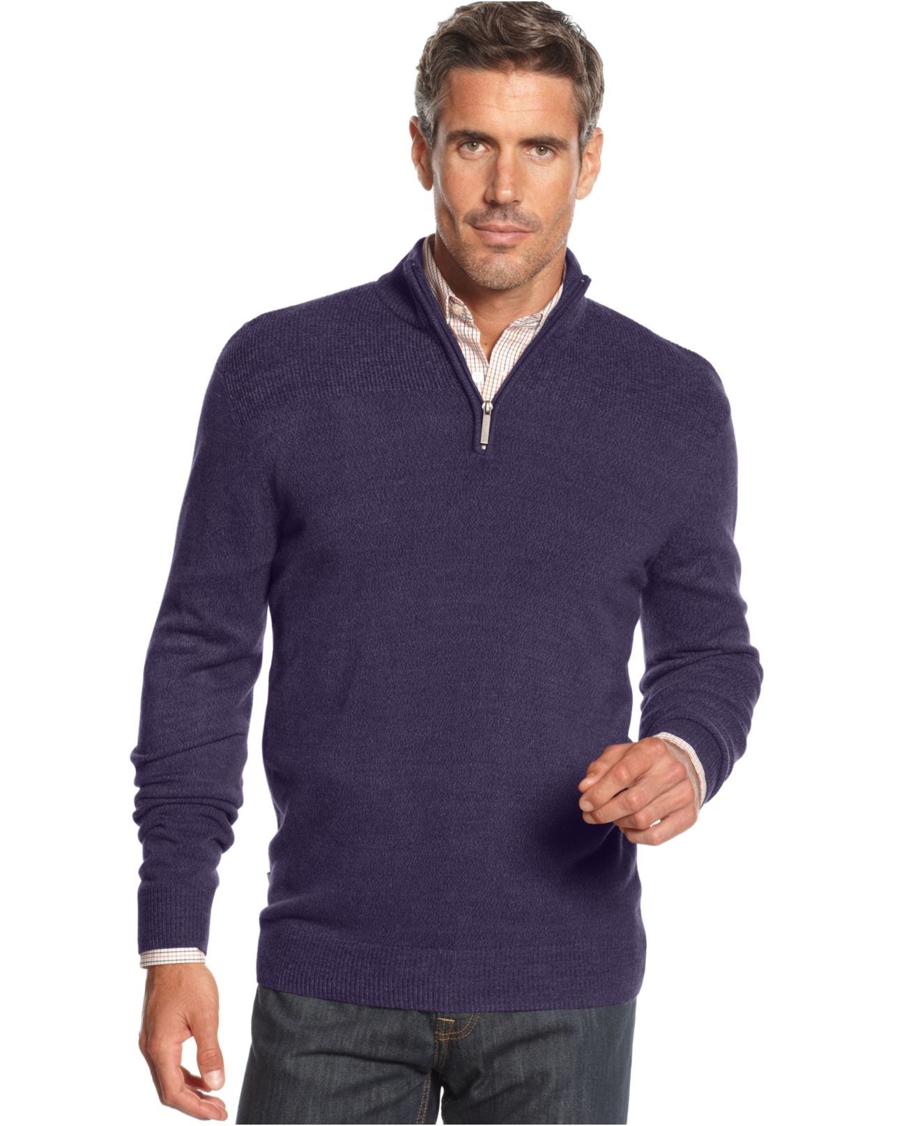 Geoffrey Beene Synthetic Big And Tall Solid Ribbed Quarter-zip Sweater ...