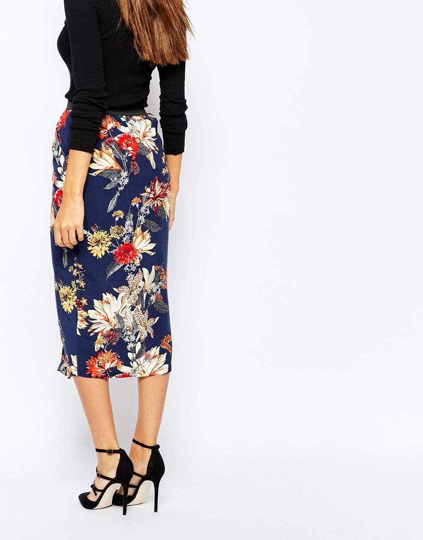 Warehouse Floral Wrap Midi Skirt in Blue | Lyst