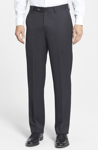 Berle Flat Front Wool Gabardine Trousers in Gray for Men (charcoal) | Lyst