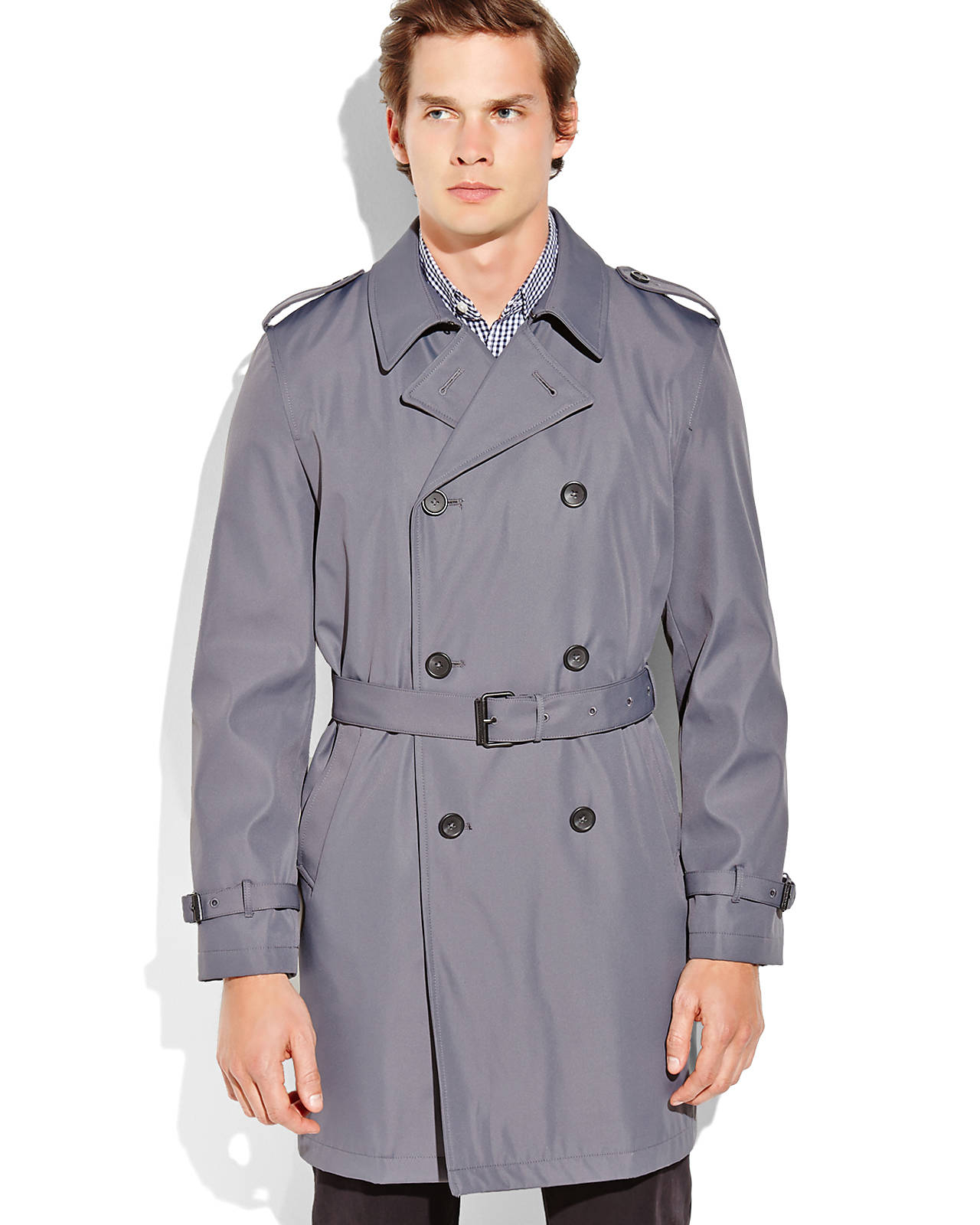 Kenneth cole Grey Double-Breasted Trench Coat in Gray for Men | Lyst