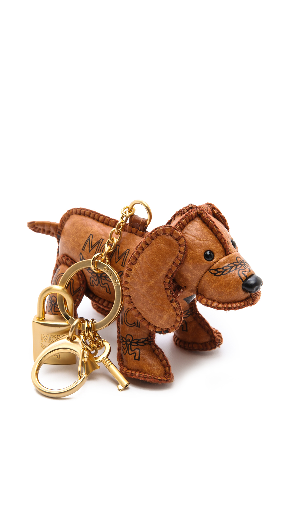 MCM Heritage Dog Charm Keychain - Cognac in Brown