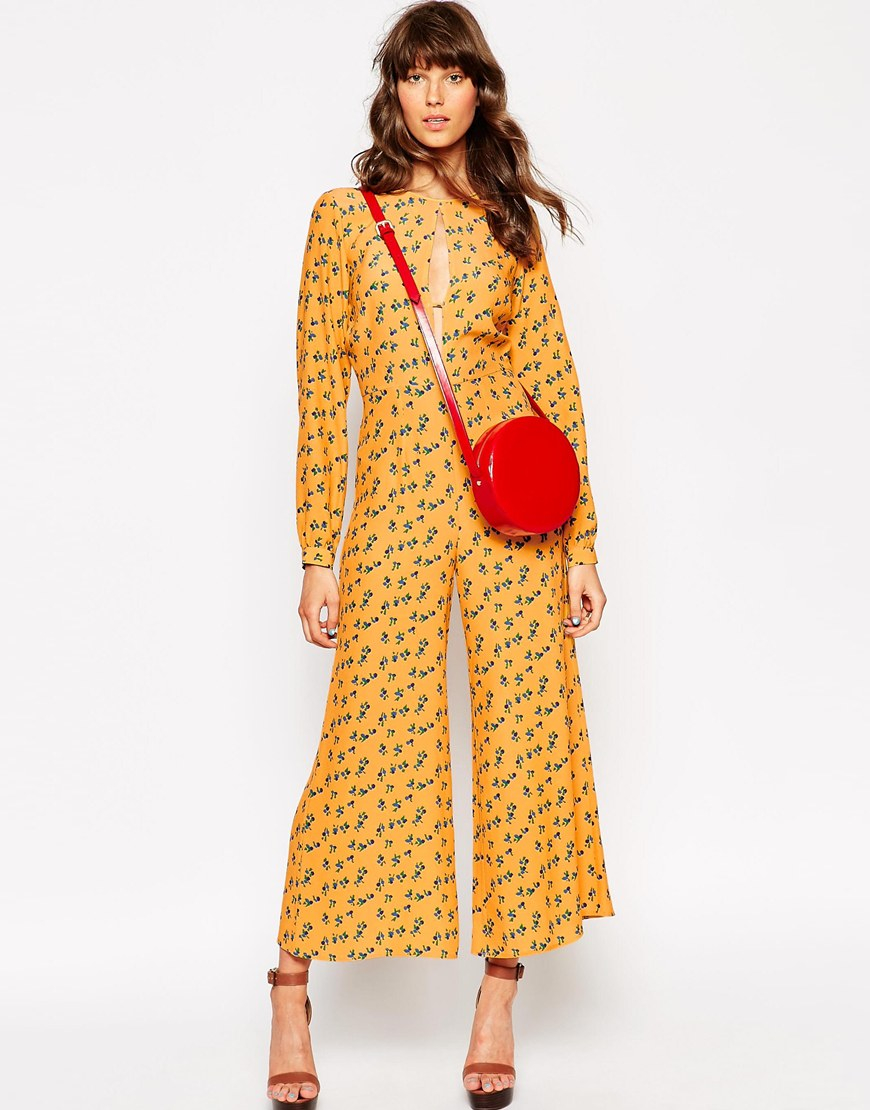 yellow print jumpsuit