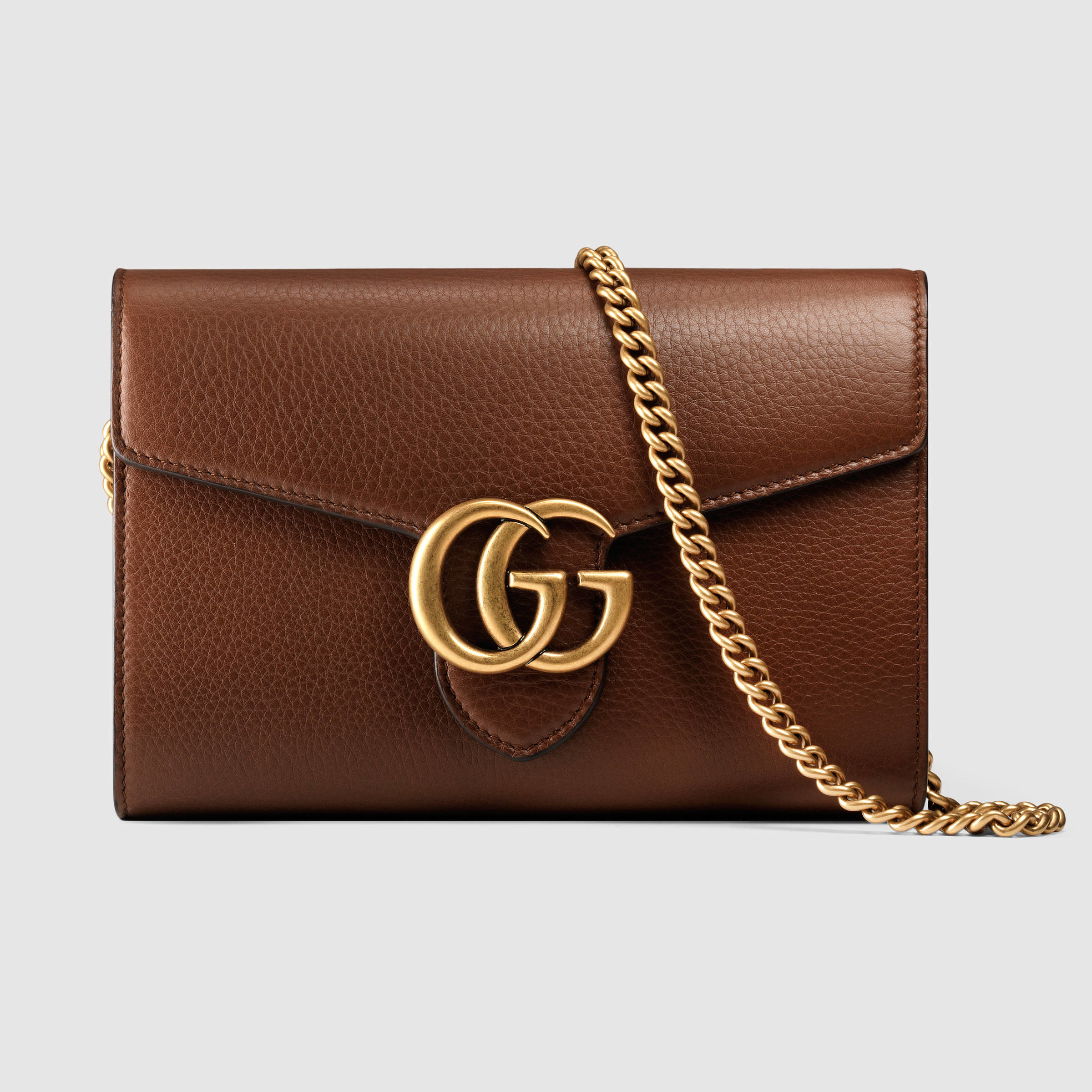 Gucci GG Marmont Leather Mini Chain Bag in Brown | Lyst