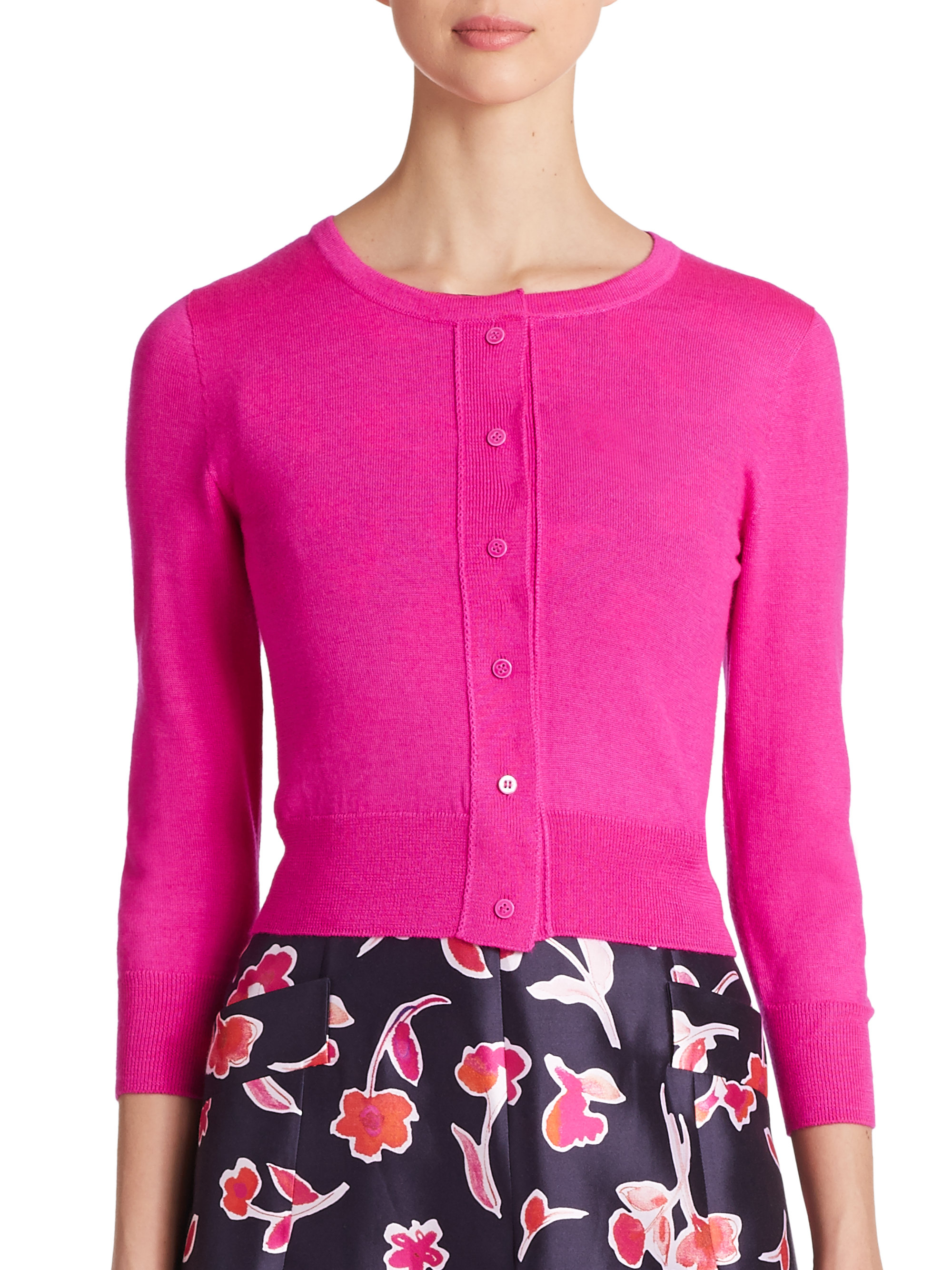 Oscar de la Renta Cropped Silk Cashmere Cardigan in Pink Lyst