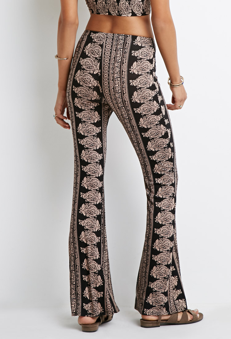 Lyst - Forever 21 Ornate Paisley Flared Pants in Black