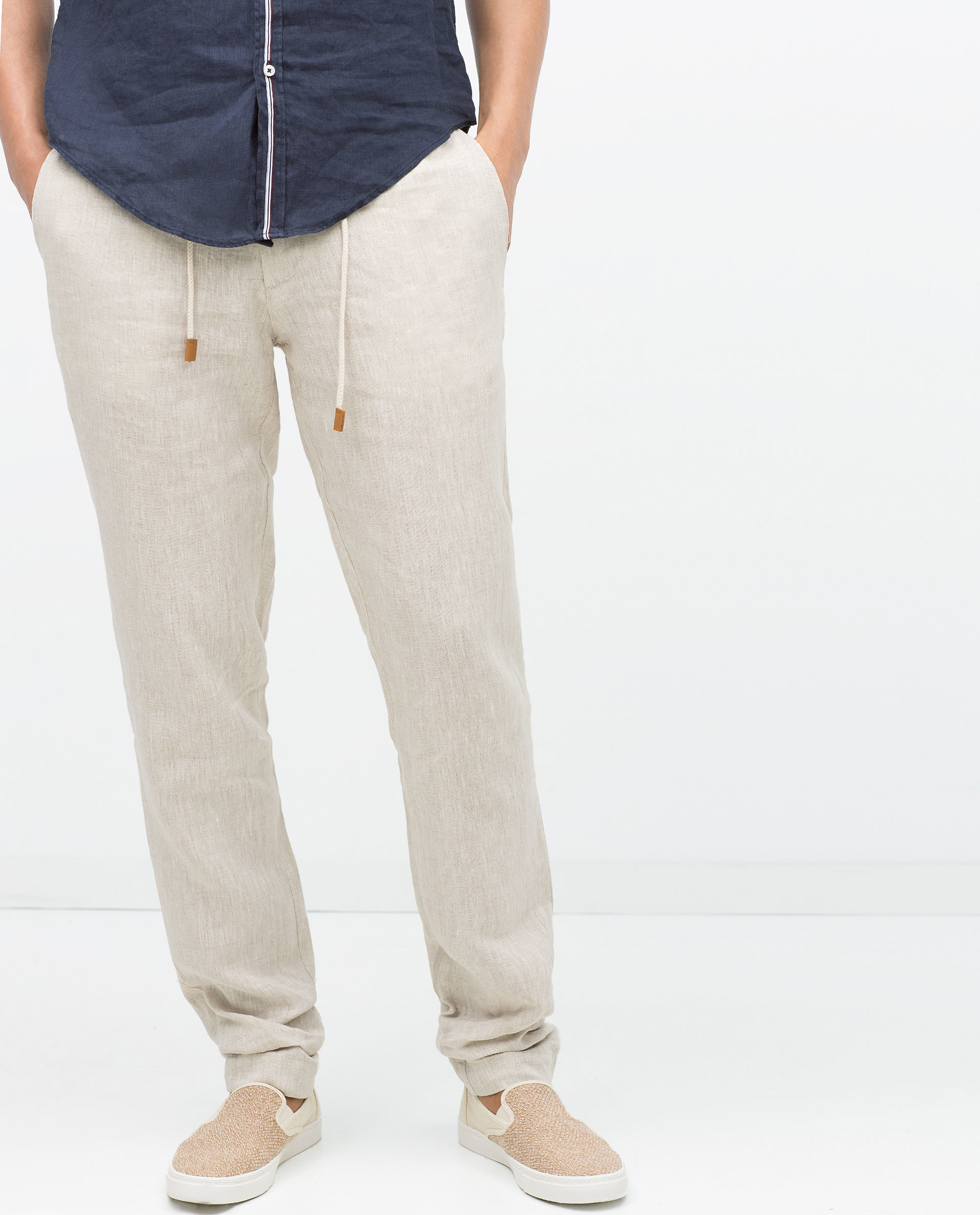 Zara Linen Trousers in Natural for Men | Lyst