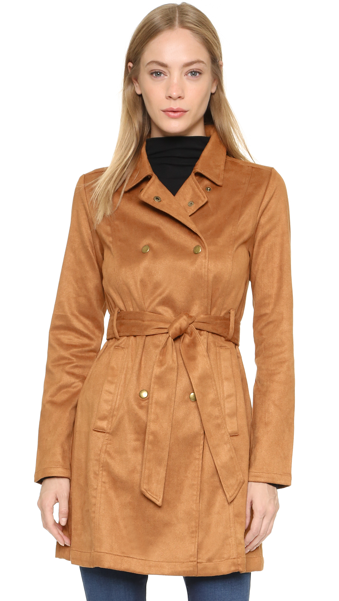 Re Named Women's Natural Faux Suede Trench Coat Camel Shop from a