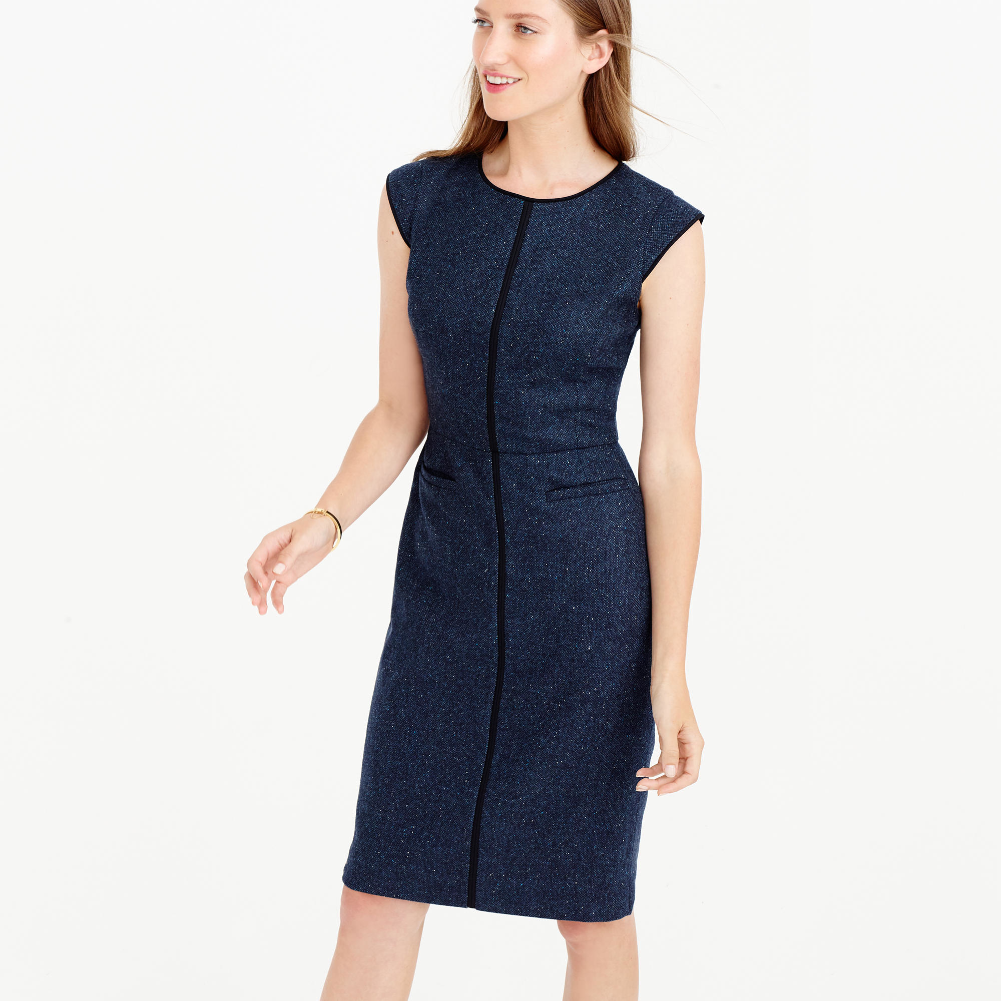 Lyst  J.Crew Tall Capsleeve Dress In Piped Donegal Wool ...