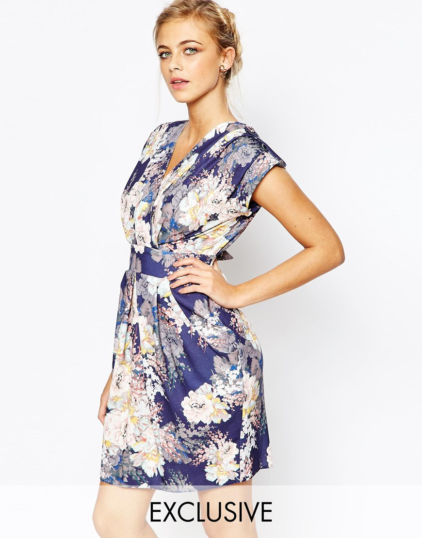 wrap front pleated dress