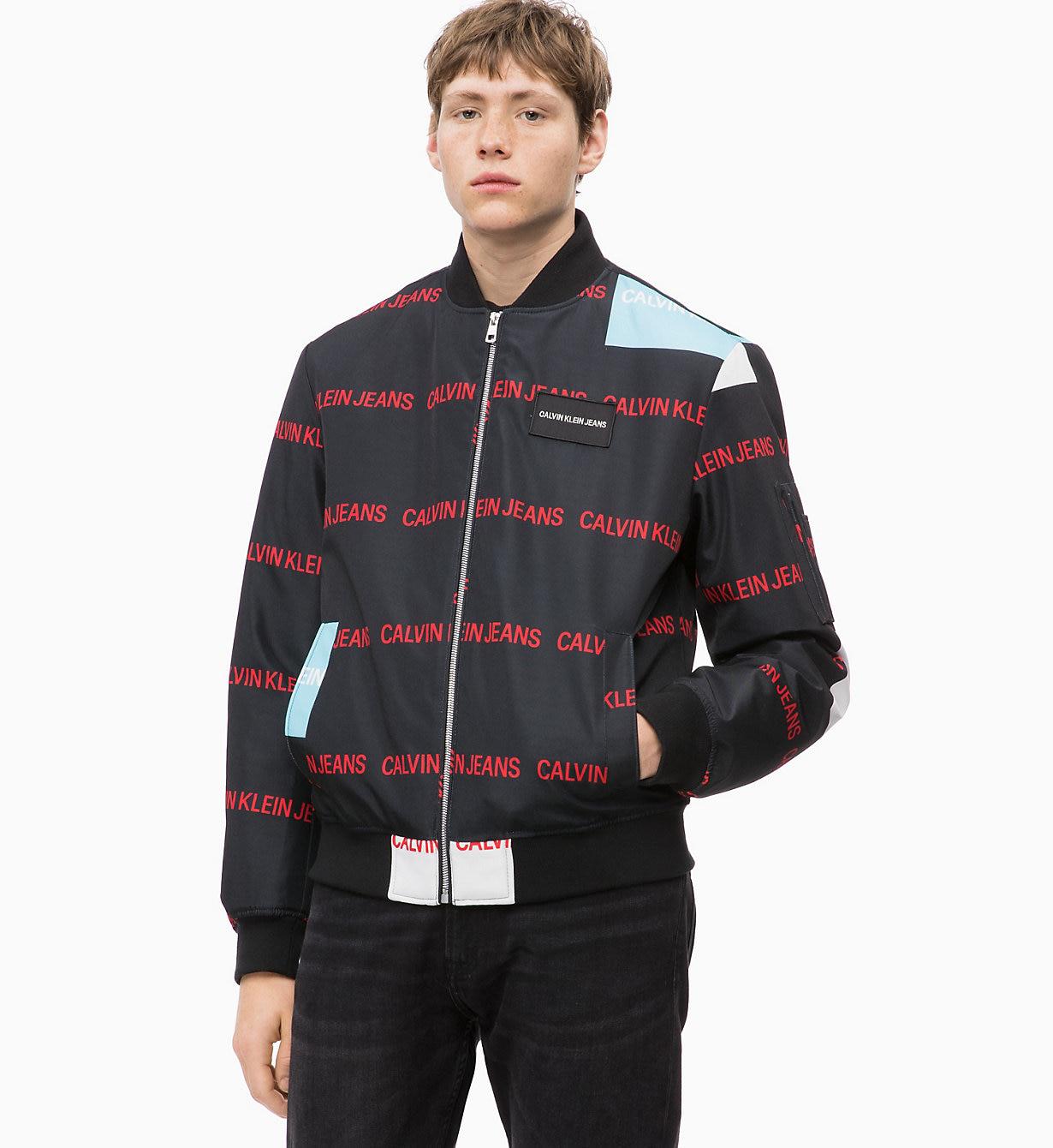 Calvin Klein Synthetic Multi Logo Bomber Jacket in Black for Men - Lyst